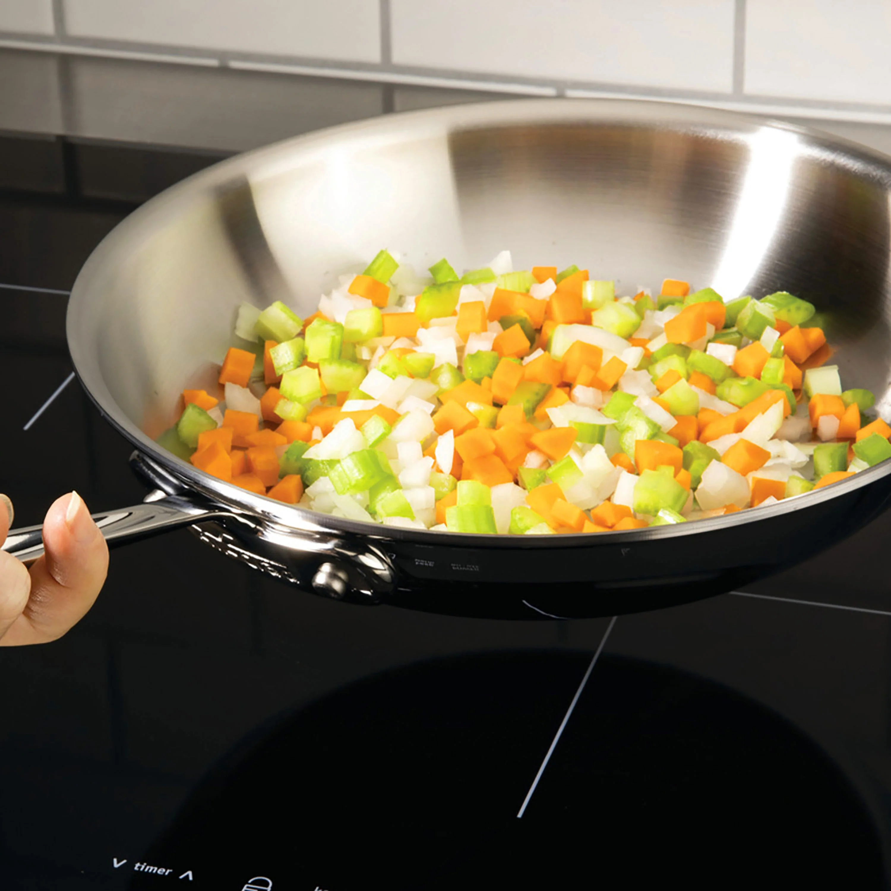 All-Clad d3 Stainless 12" Fry Pan with Lid - Image 5