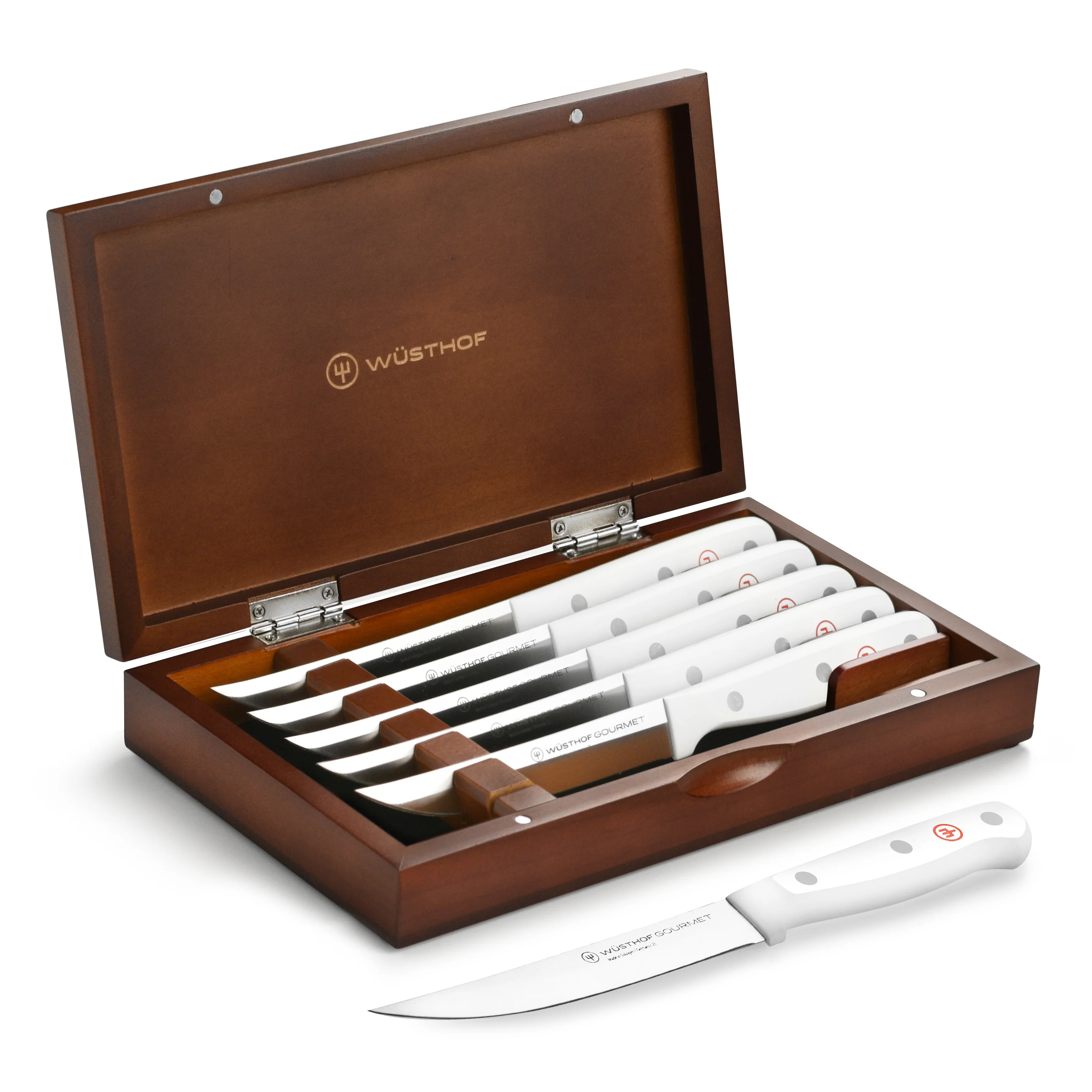 Wusthof Gourmet 6 Piece Steak Knife Set with Case, White Handles - Image 7