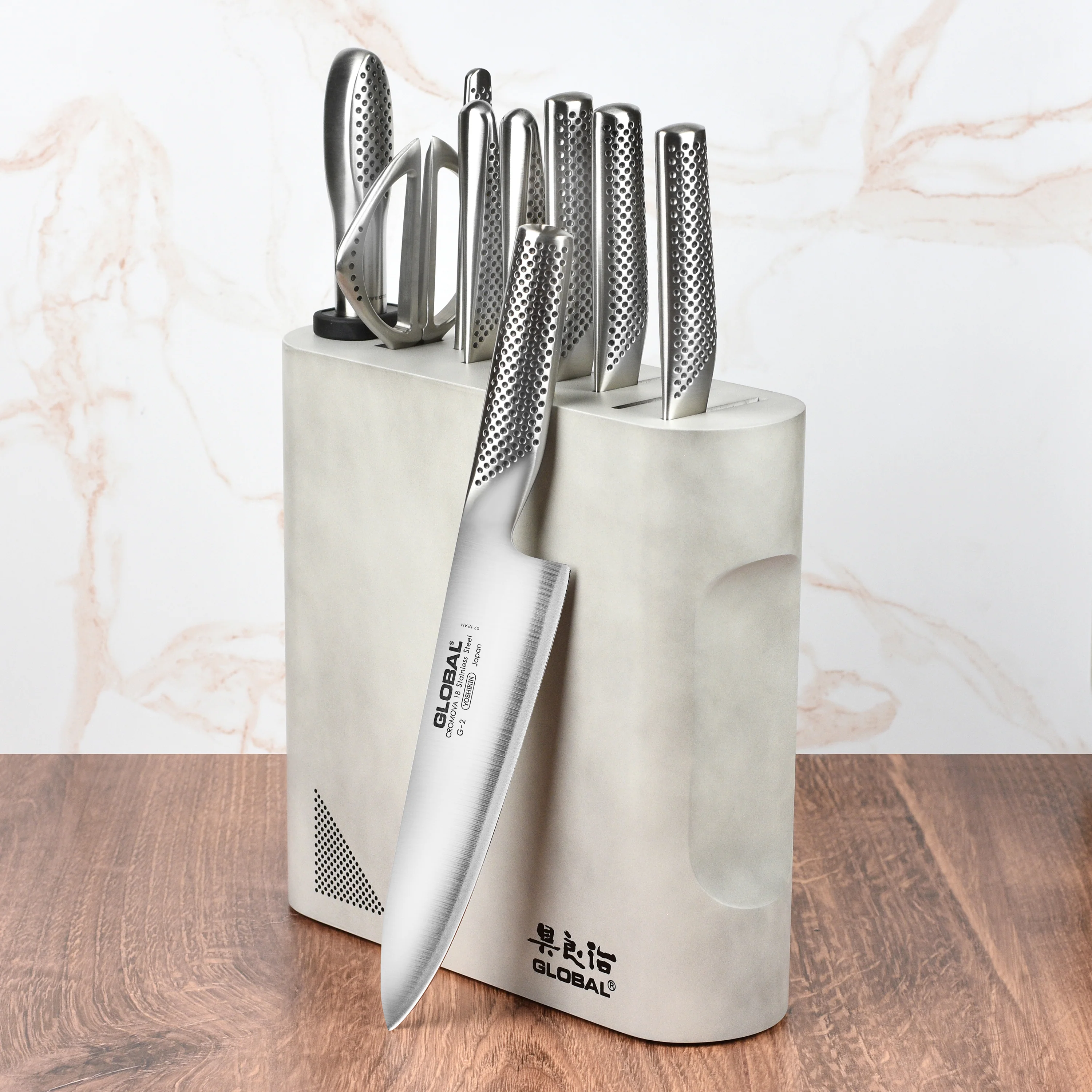 Global Kanpeki 10 Piece Knife Block Set, Cement Gray - Image 3