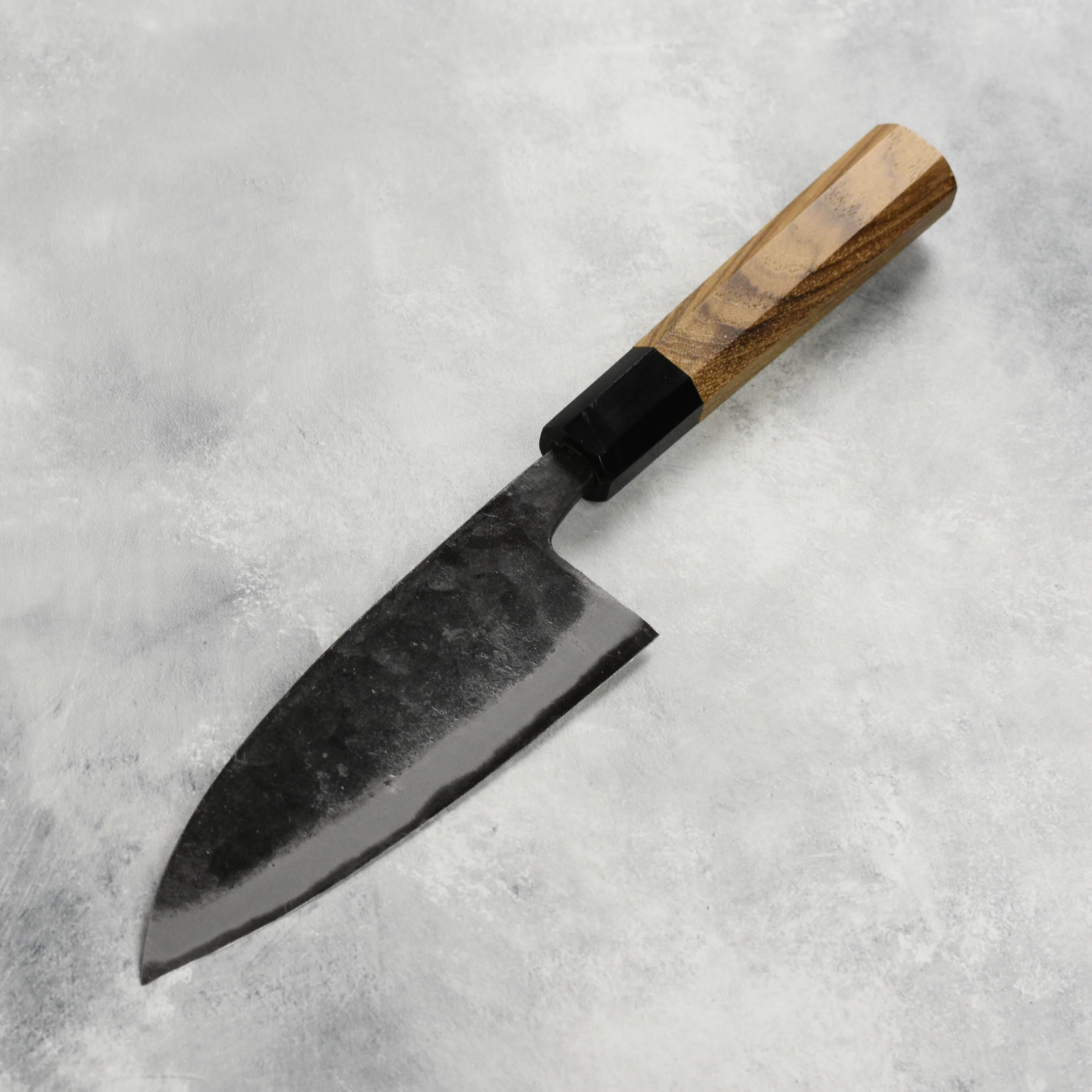 Hatsukokoro Kurokaze Aogami #2 Kurouchi 5.9" Double Bevel Deba, Teak - Image 6