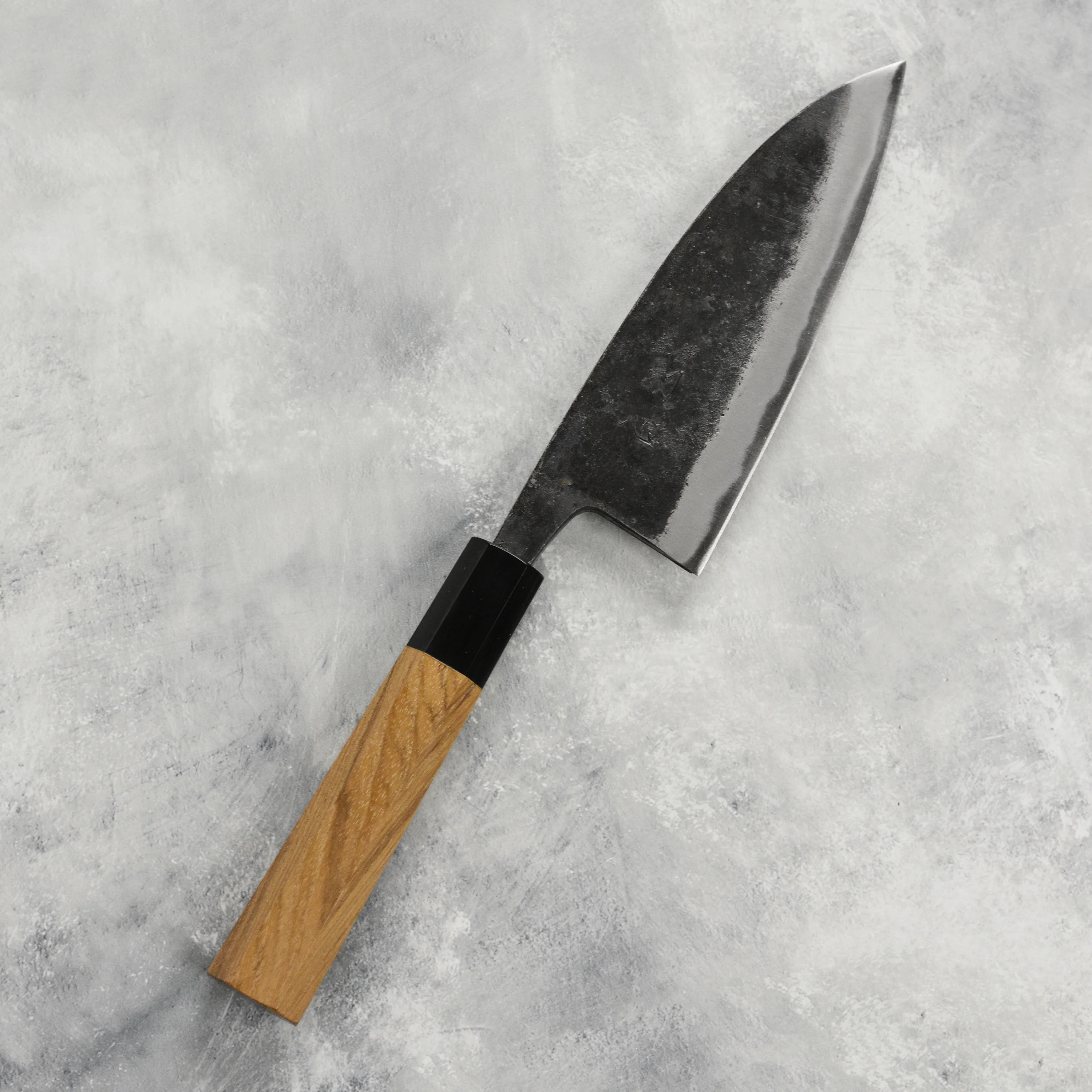 Hatsukokoro Kurokaze Aogami #2 Kurouchi 5.9" Double Bevel Deba, Teak - Image 8