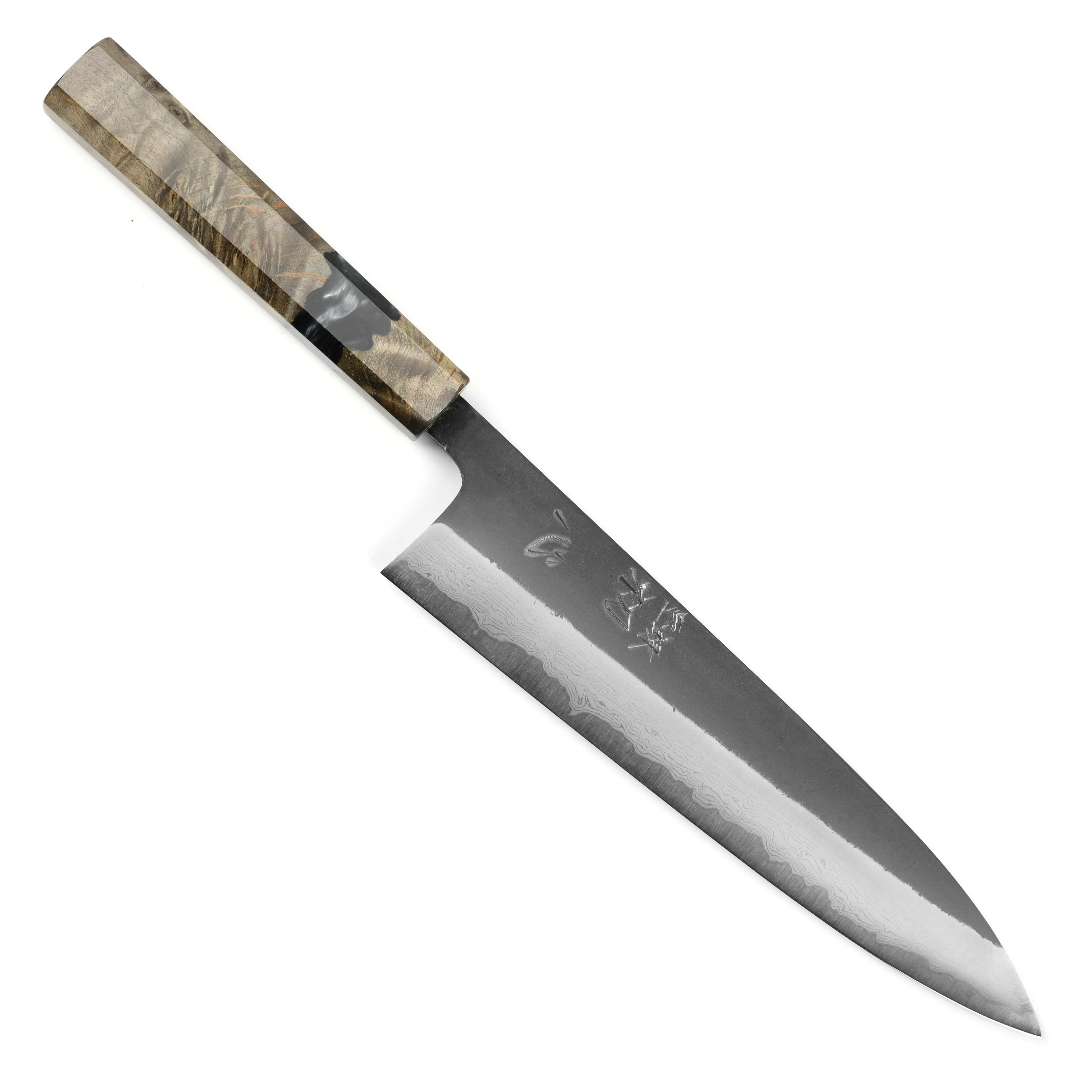 Hatsukokoro Shinkiro Aogami Super Kurouchi Damascus 8.25" Gyuto, Stabilized Birch - Image 9