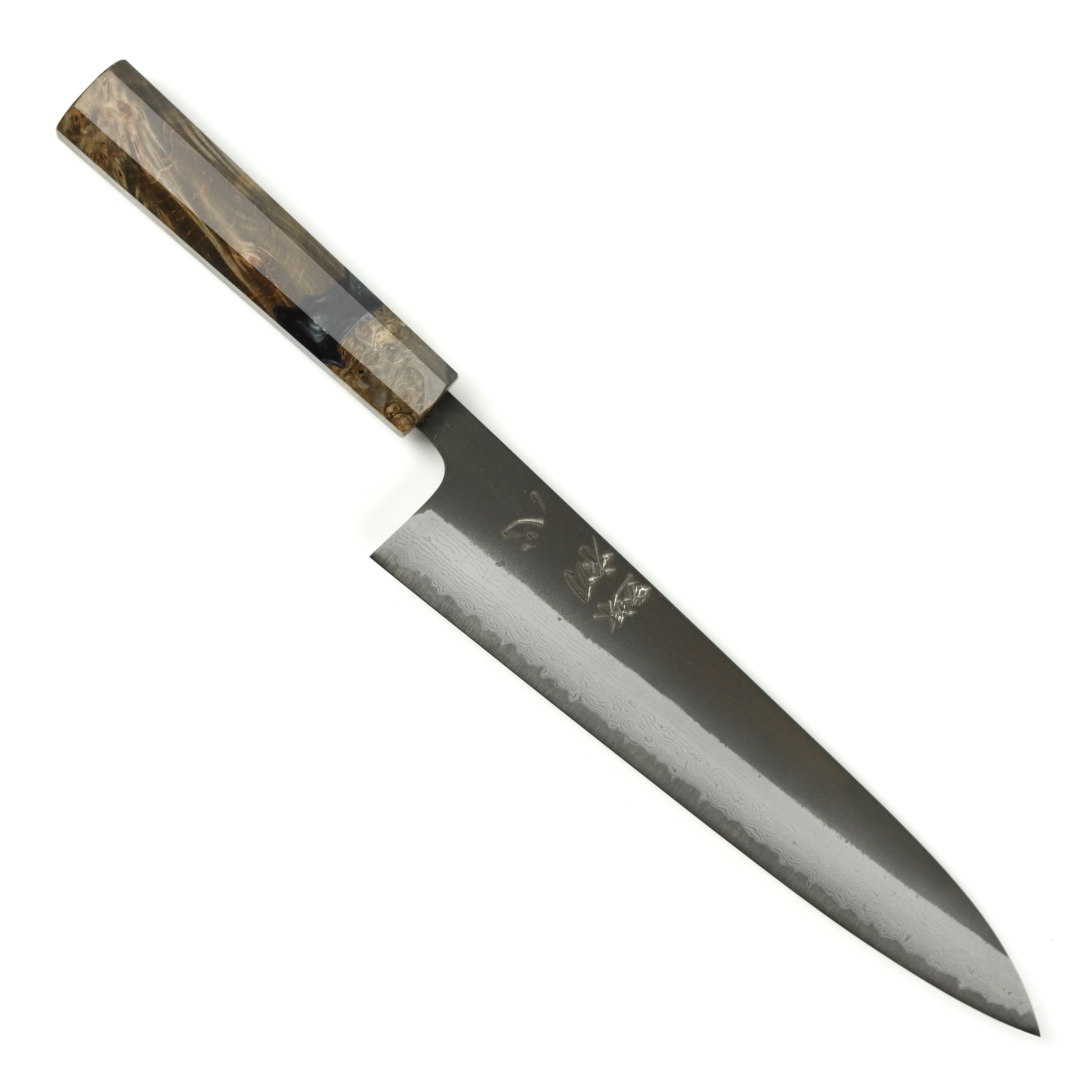 Hatsukokoro Shinkiro Aogami Super Kurouchi Damascus 9.4" Gyuto, Stabilized Birch - Image 9