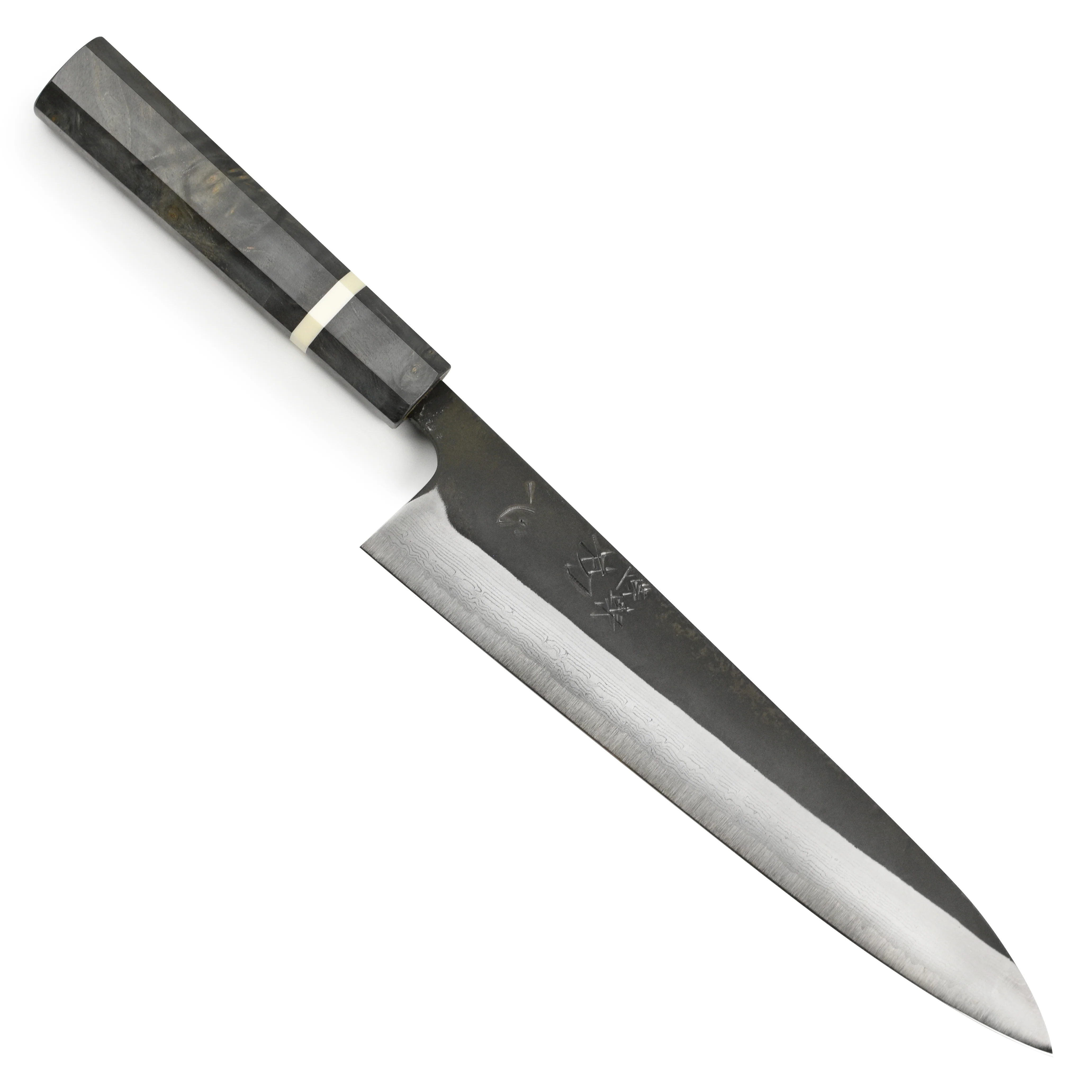 Hatsukokoro Shinkiro Aogami Super Kurouchi Damascus 9.4" Gyuto, Stabilized Birch - Image 5