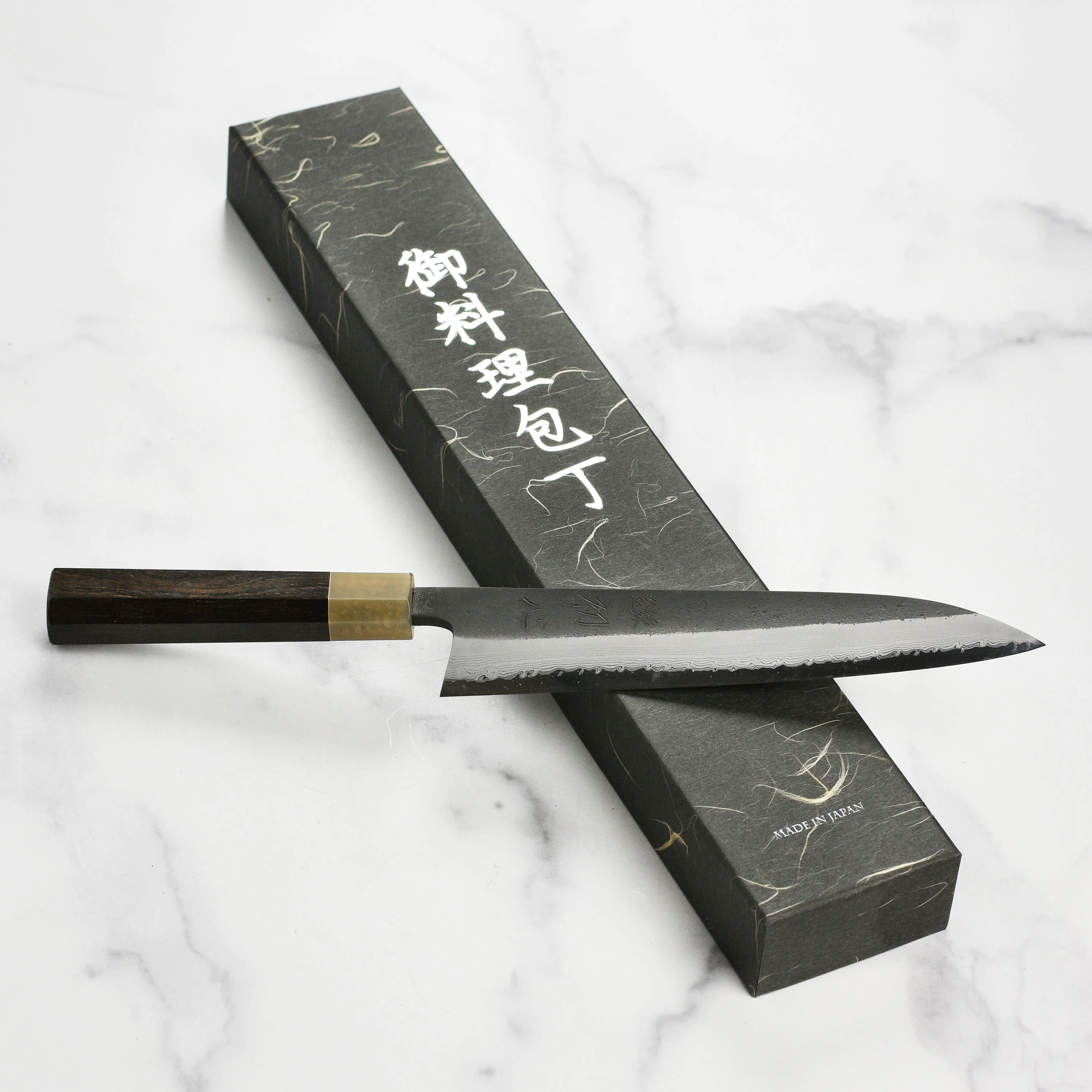 Hatsukokoro Shinkiro Aogami Super Kurouchi Damascus 8.25" Gyuto, Ebony with Ferrule - Image 3