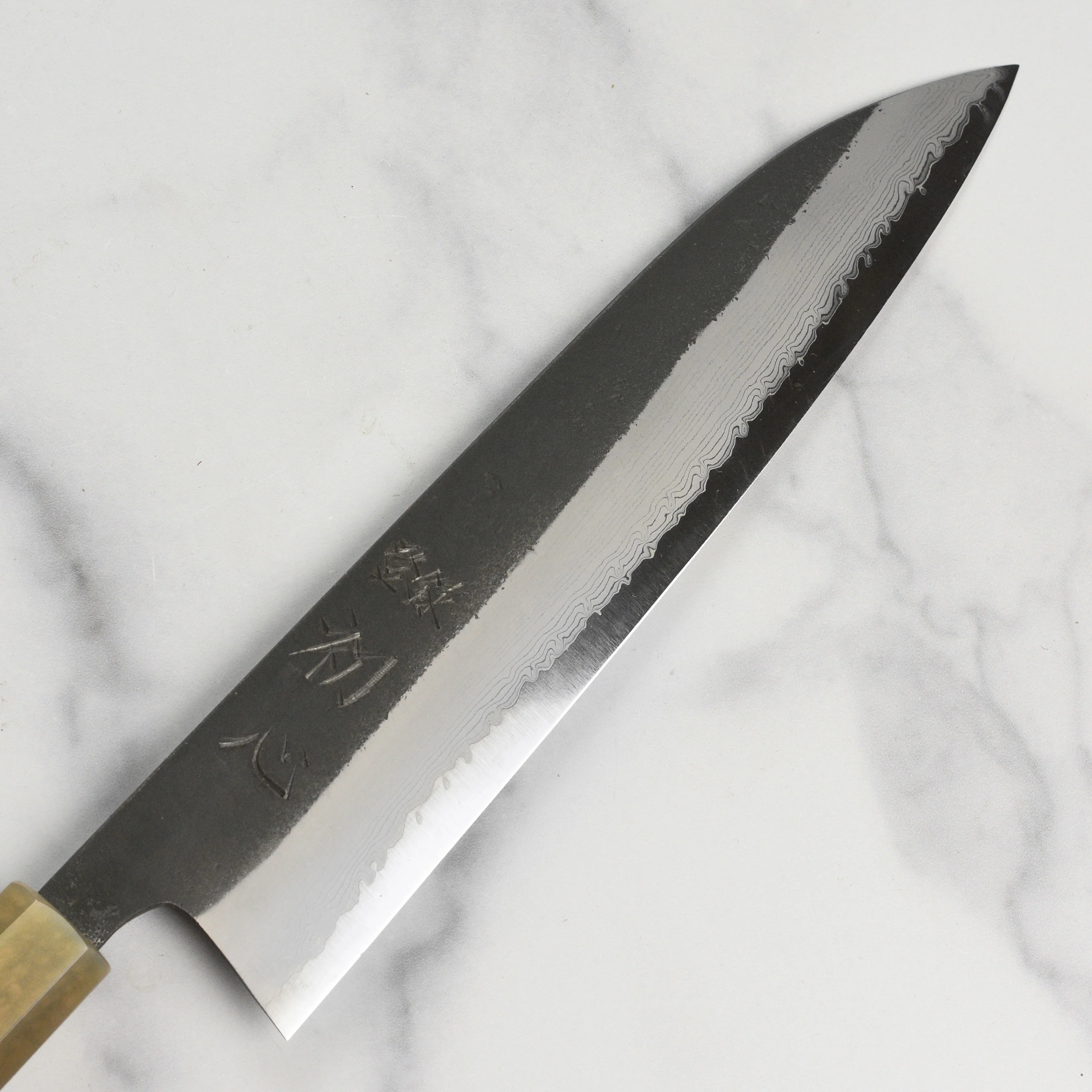 Hatsukokoro Shinkiro Aogami Super Kurouchi Damascus 8.25" Gyuto, Ebony with Ferrule - Image 4