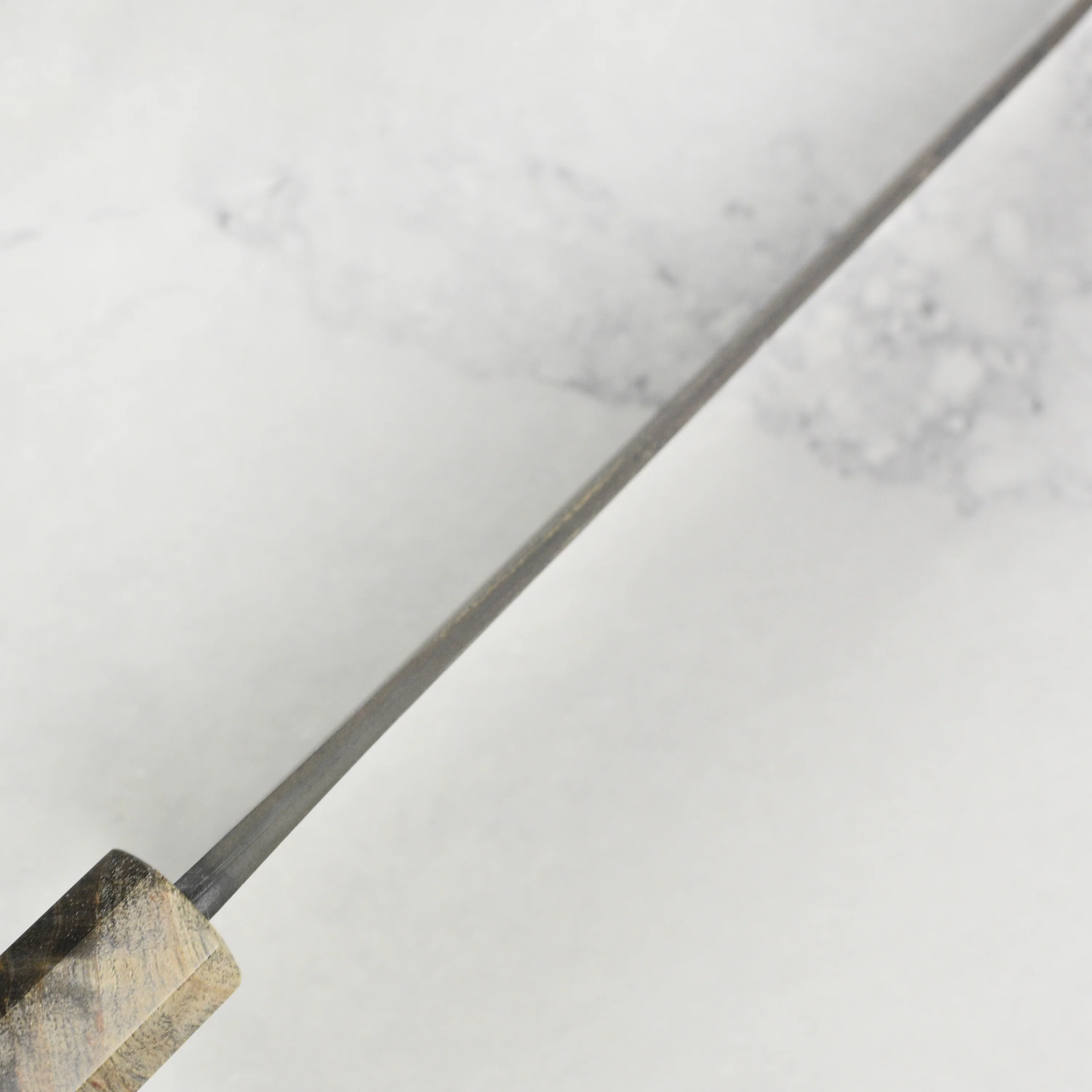 Hatsukokoro Shinkiro Aogami Super Kurouchi Damascus 6.5" Bunka, Stabilized Birch - Image 7
