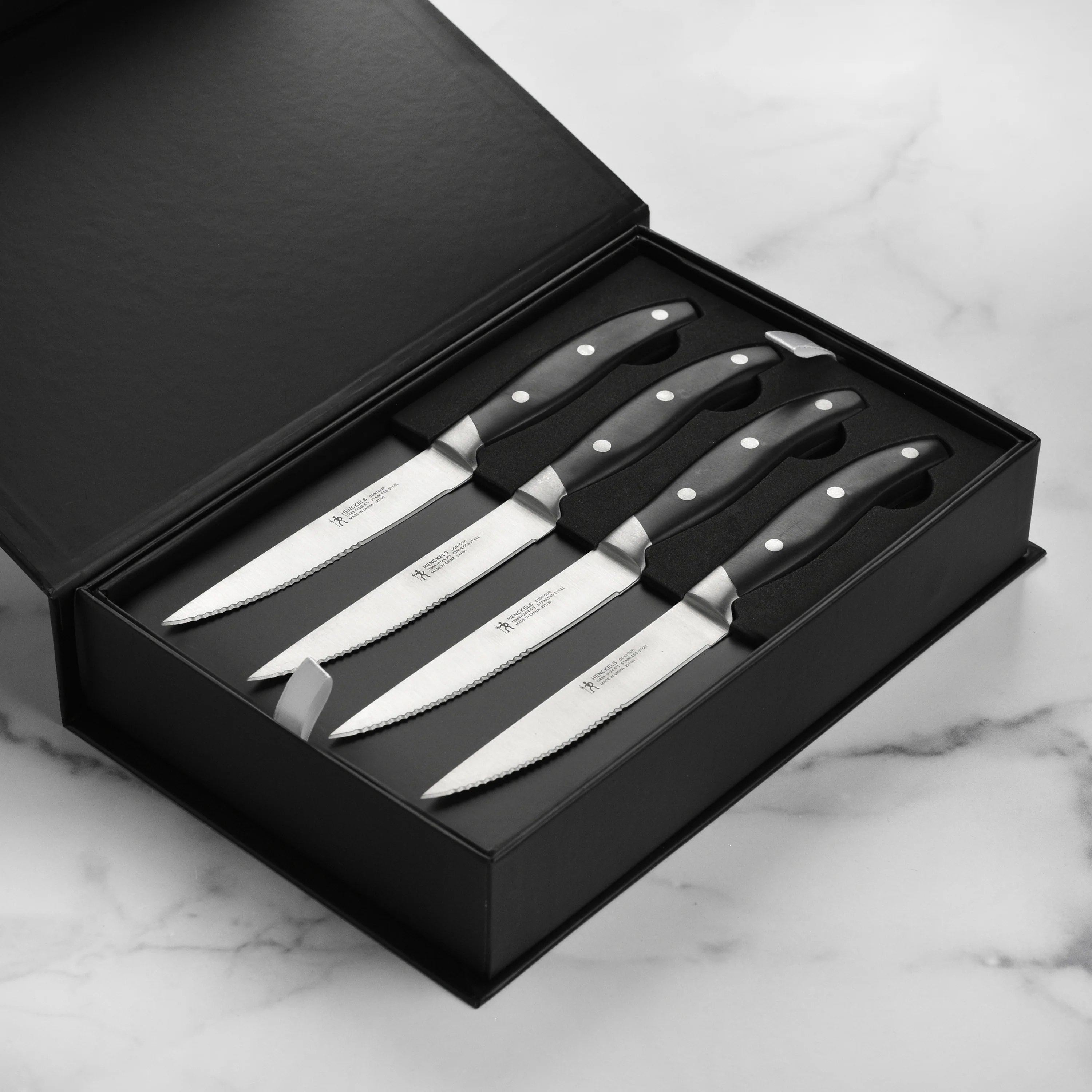 Henckels 8 Piece Forged Serrated Steak Knife Set with Gift Box, Black Handles - Image 8