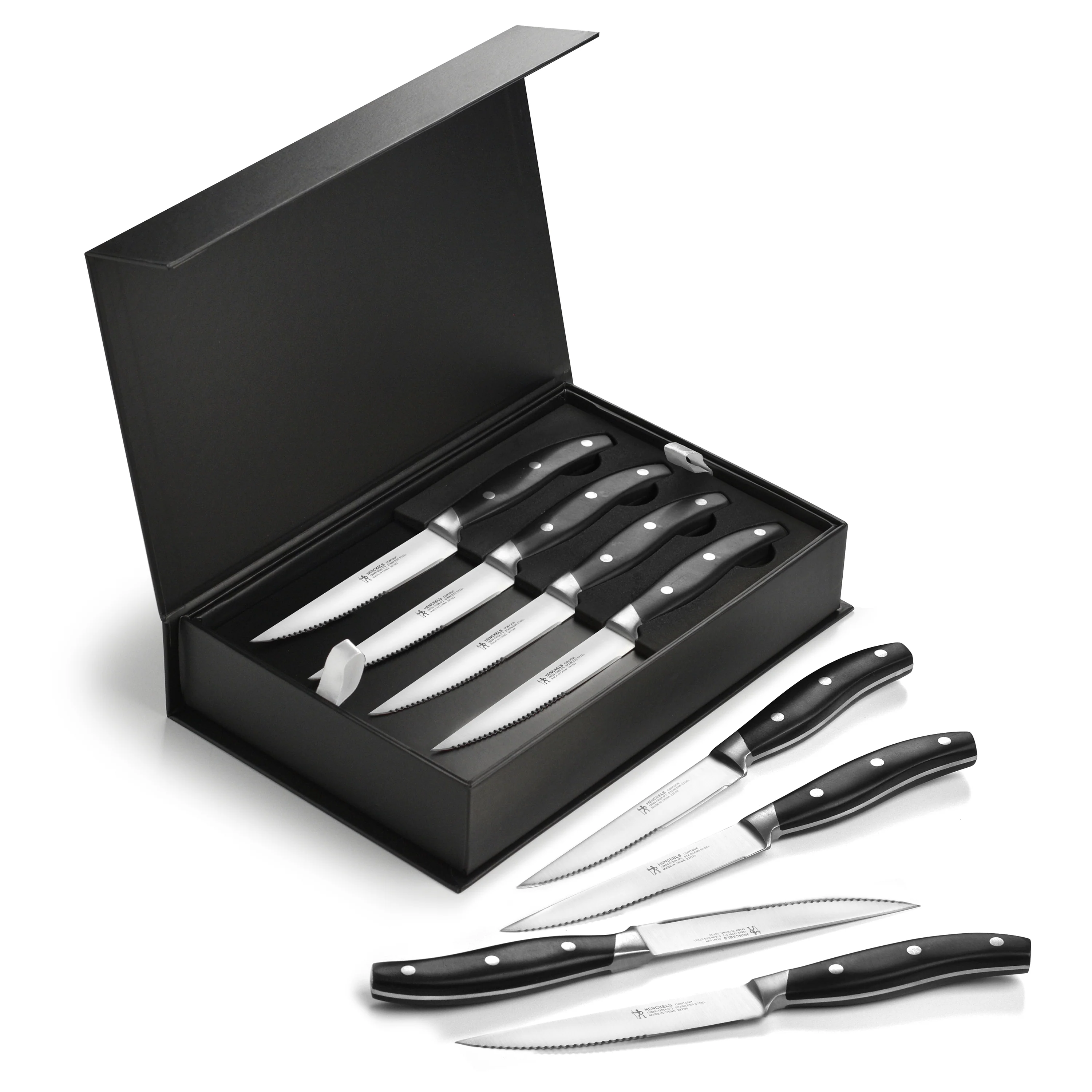 Henckels 8 Piece Forged Serrated Steak Knife Set with Gift Box, Black Handles - Image 9