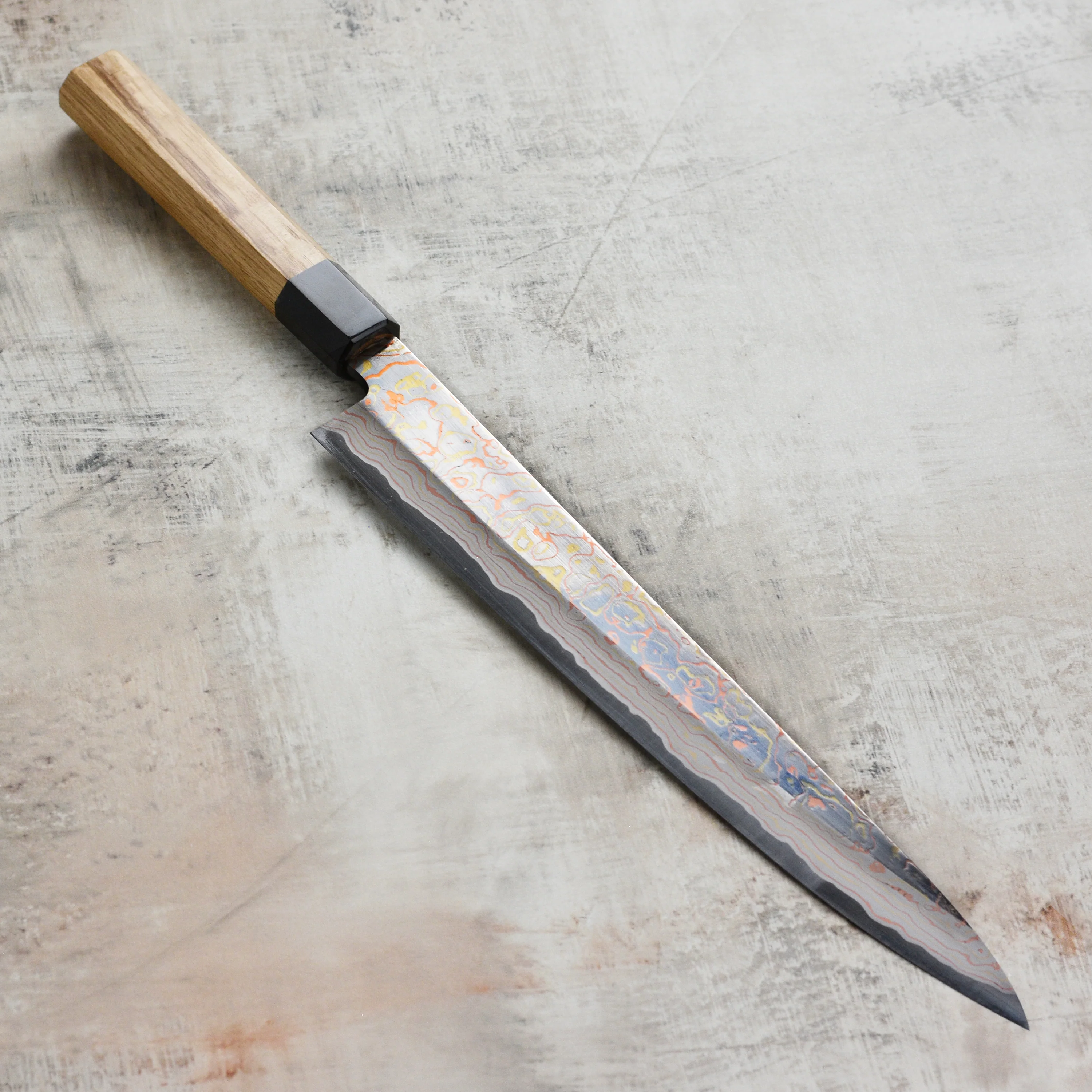 Hinoura Aogami #2 Colored Damascus 10.6" Sujihiki - Image 6