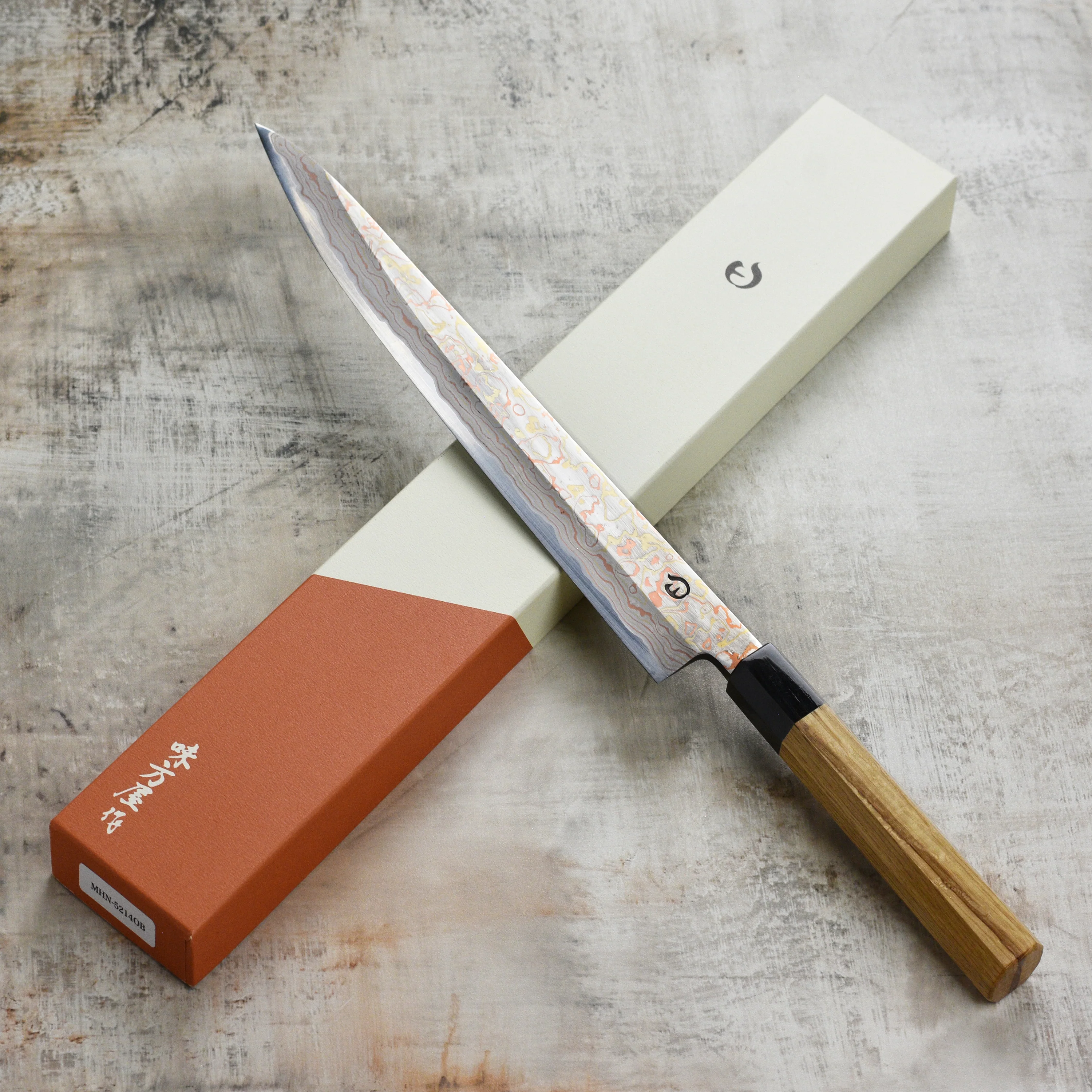 Hinoura Aogami #2 Colored Damascus 10.6" Sujihiki - Image 7