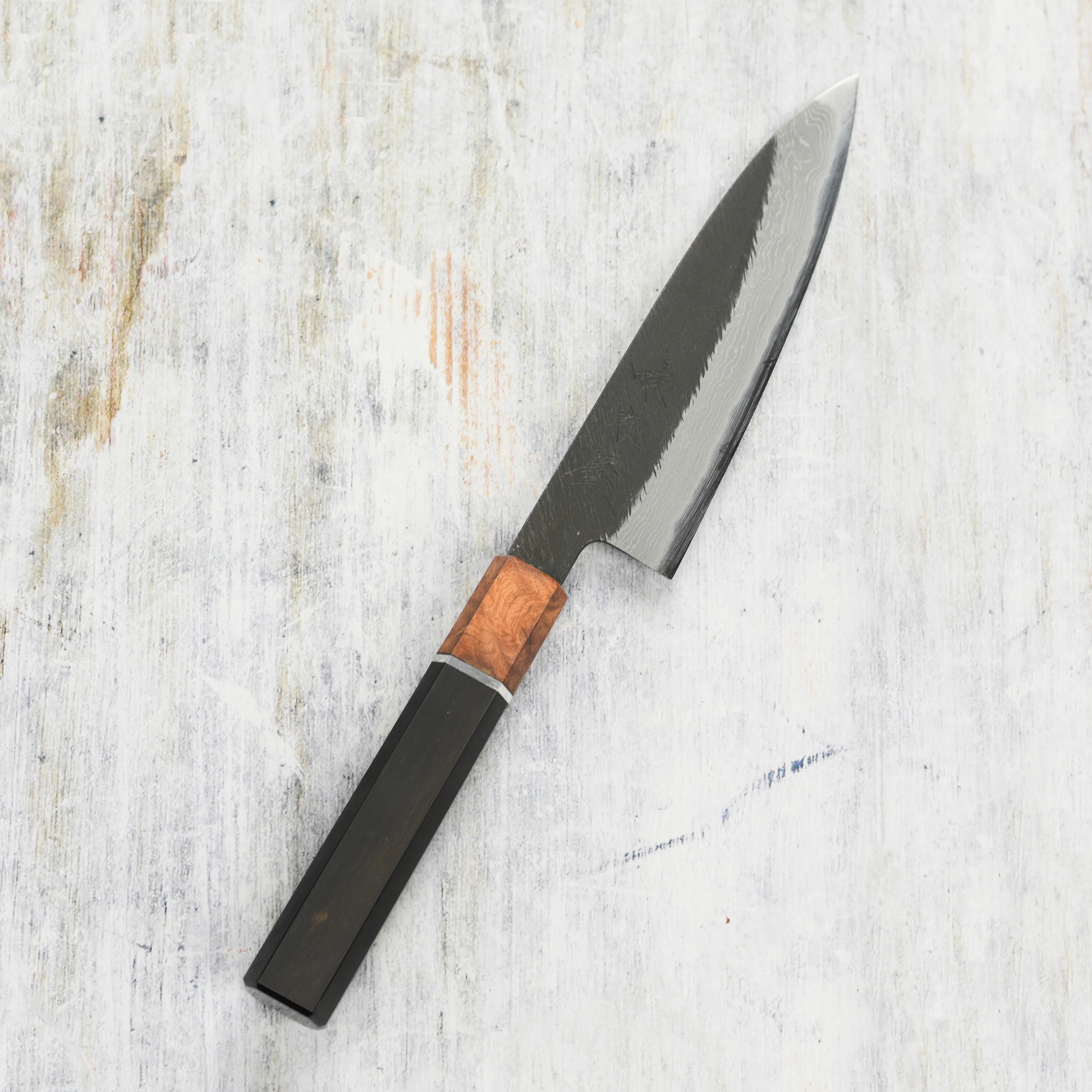 Hinoura Shirogami #2 Matsuba Damascus 5.3" Petty - Image 8