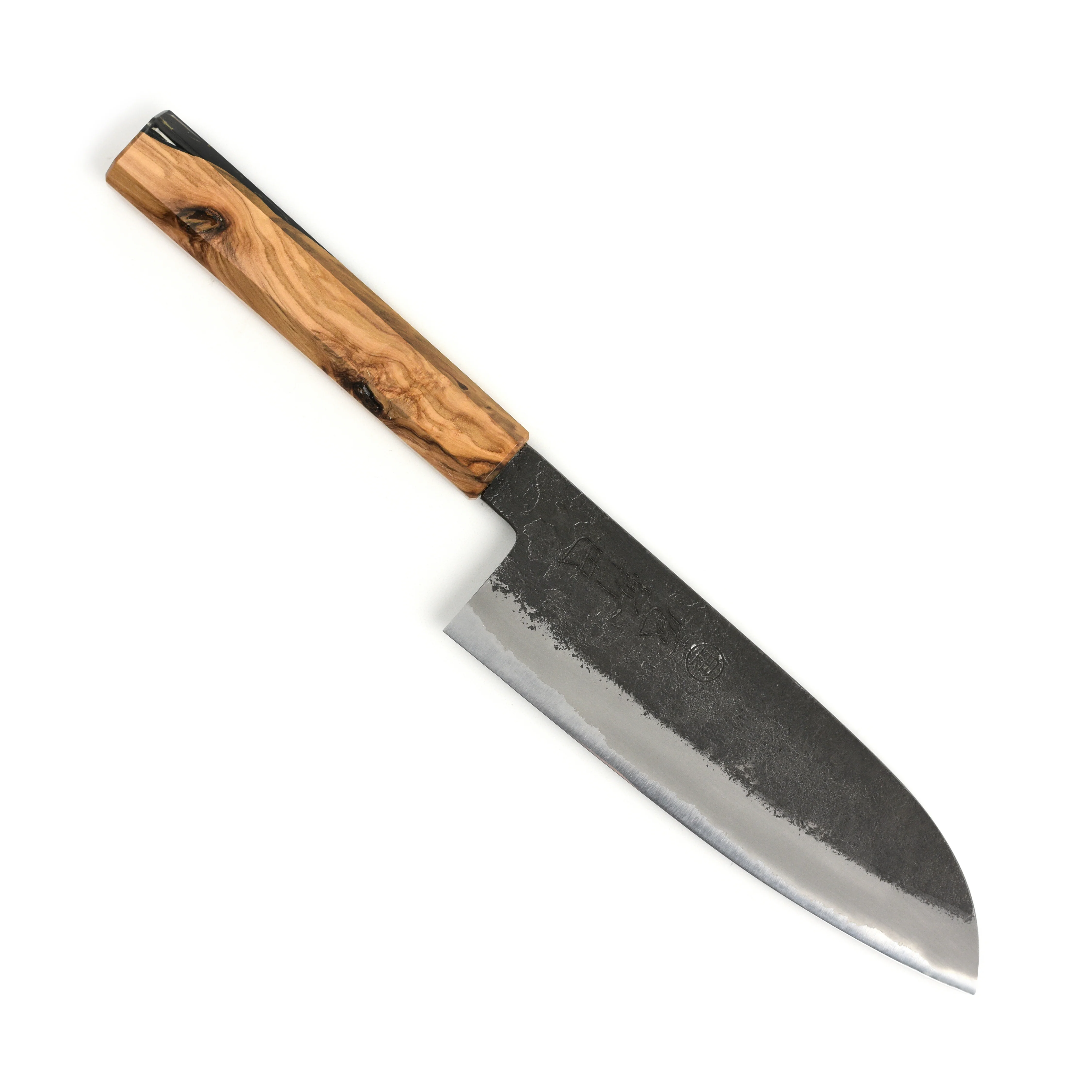 Hozan Tomoe x Hinoura Shirogami #2 Kurouchi 6.5" Santoku - Image 6