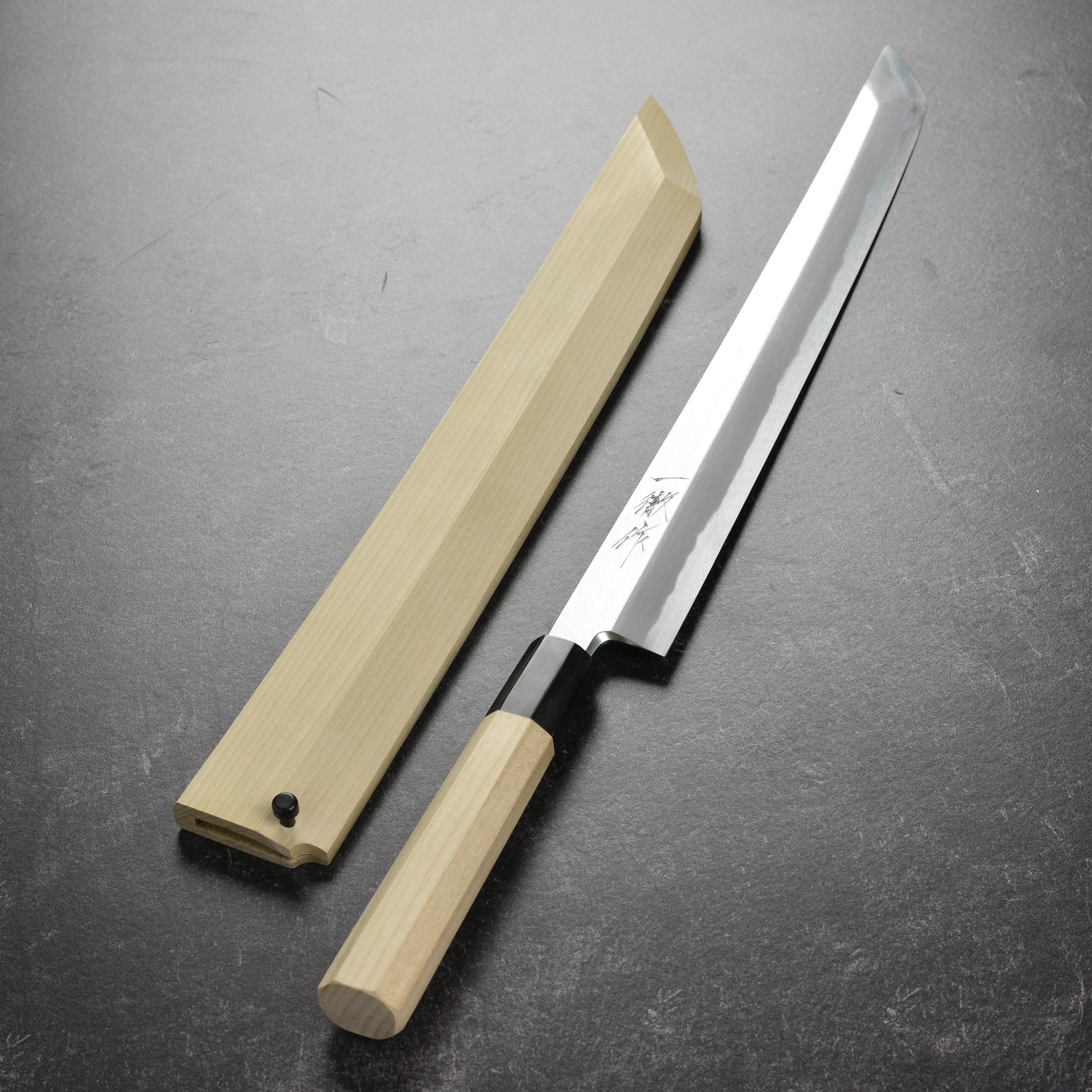 Ittetsu x Tanaka Shirogami #2 Single Bevel 11.8" Sakimaru Takohiki with Saya - Image 3