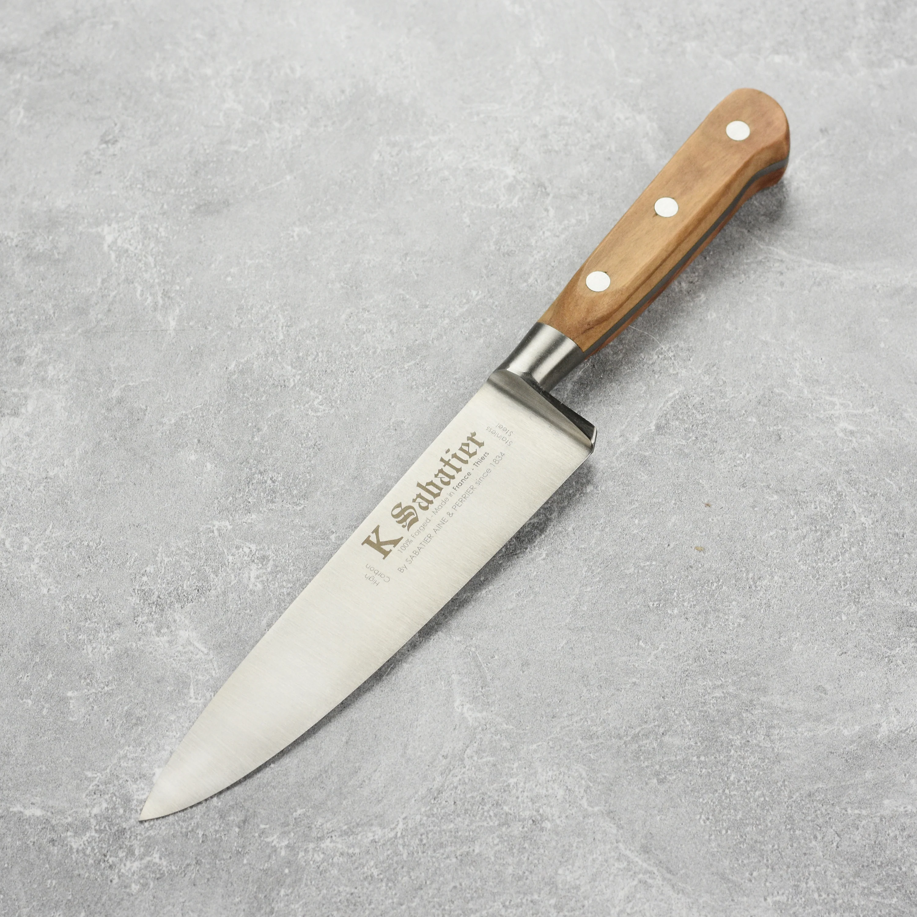 K Sabatier Olive Wood 6" Chef's Knife - Image 7