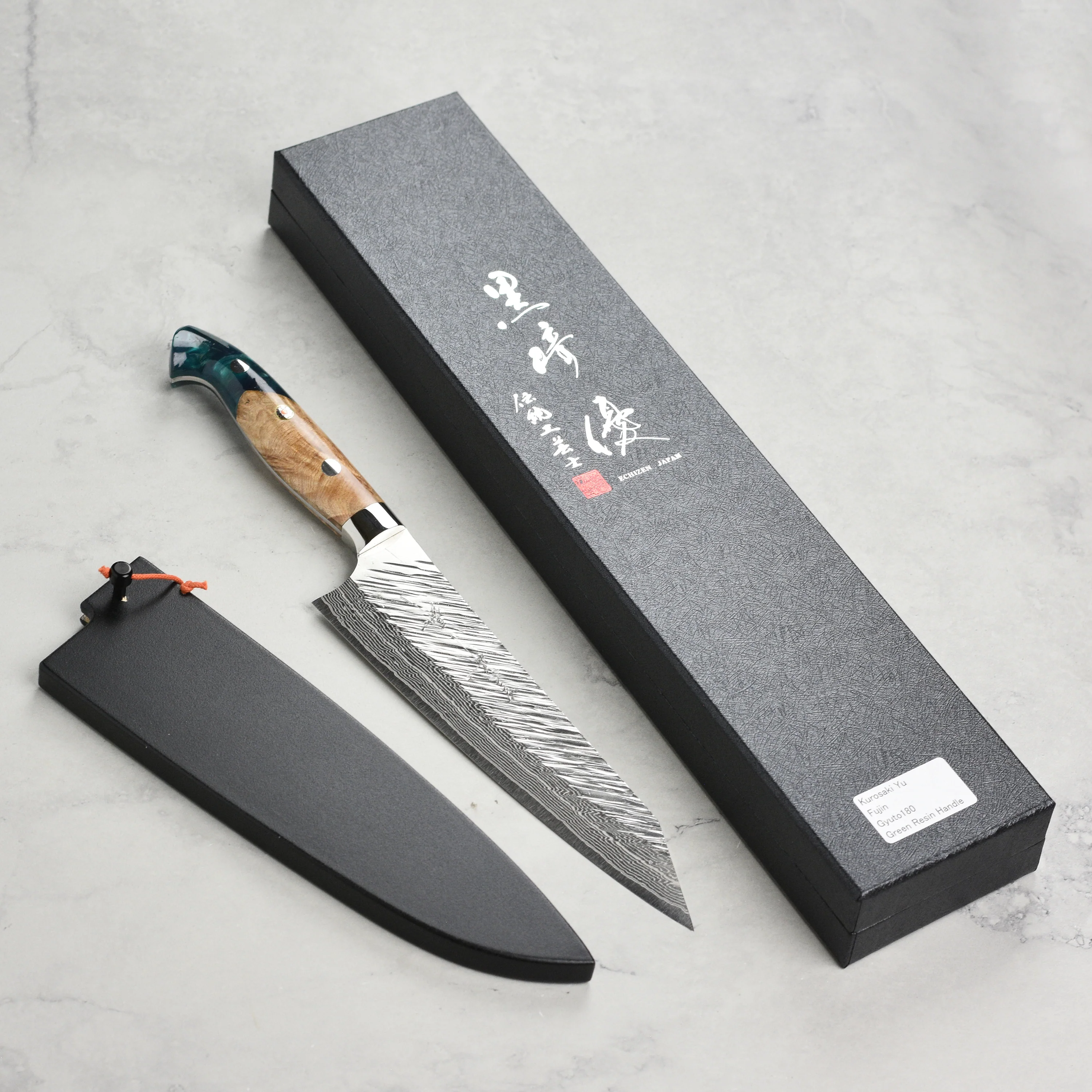 Kurosaki Fujin Forged SG2 Damascus 7" Gyuto with Saya - Image 5