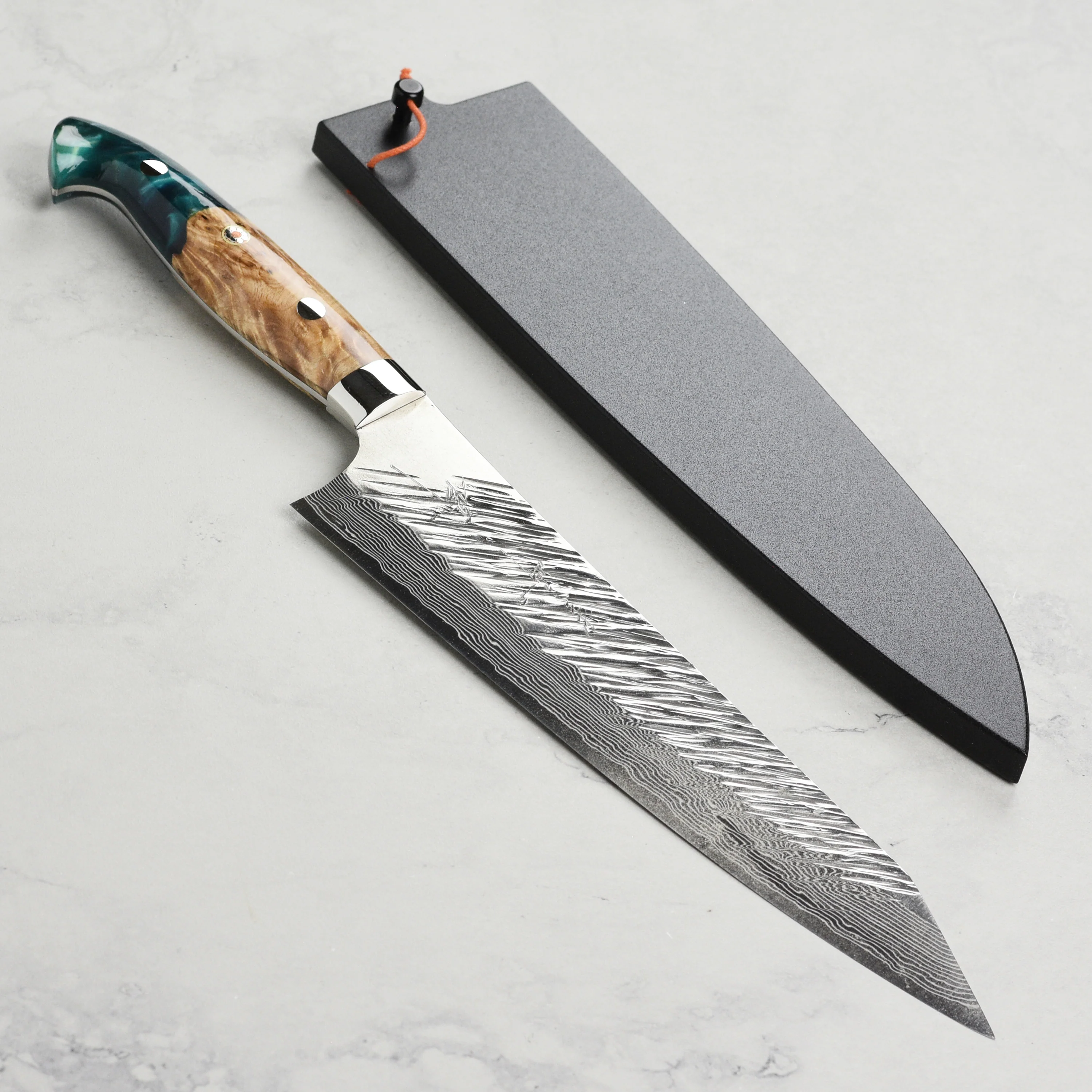 Kurosaki Fujin Forged SG2 Damascus 8.25" Gyuto with Saya - Image 3