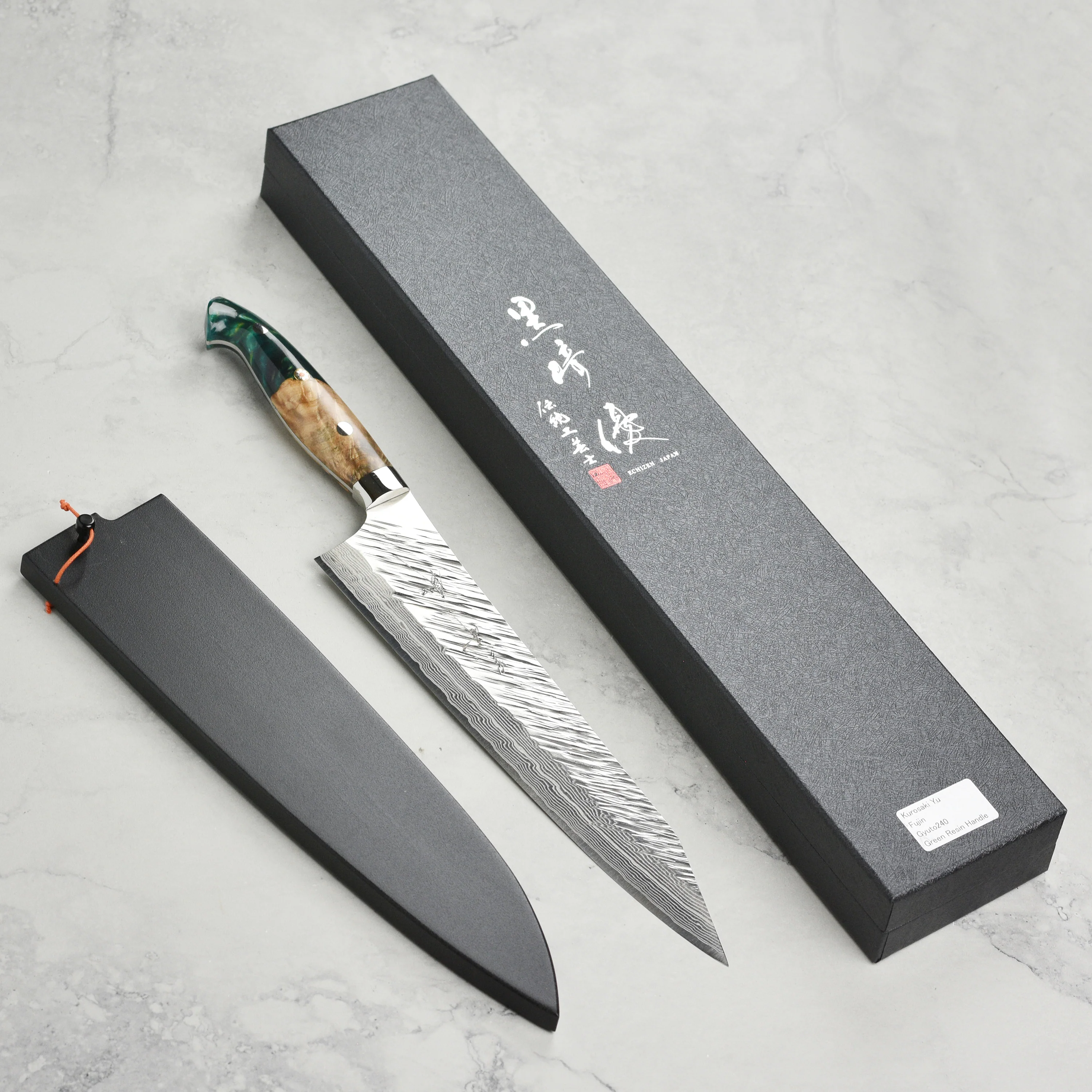Kurosaki Fujin Forged SG2 Damascus 9.4" Gyuto with Saya - Image 5
