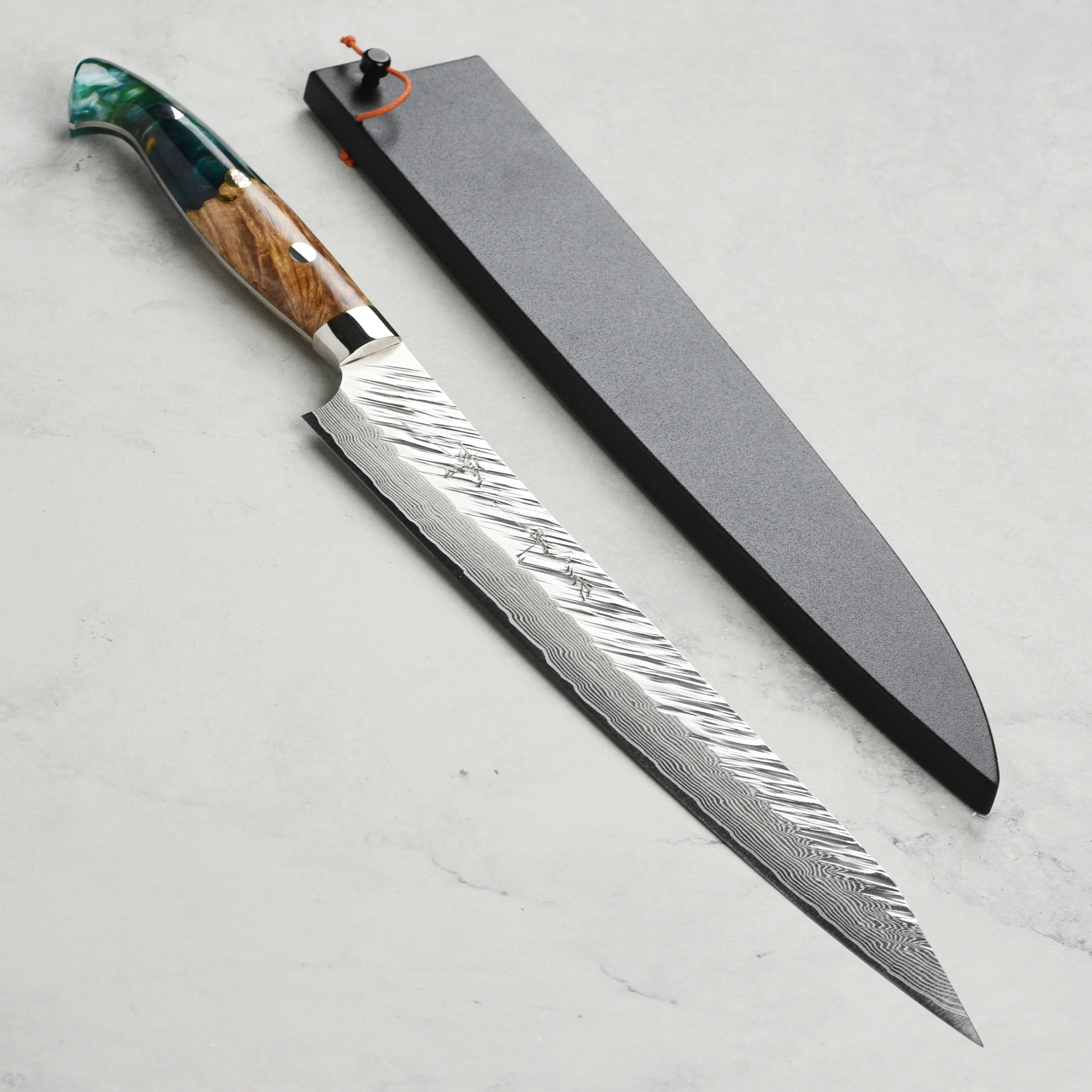 Kurosaki Fujin Forged SG2 Damascus 9.4" Sujihiki with Saya - Image 3