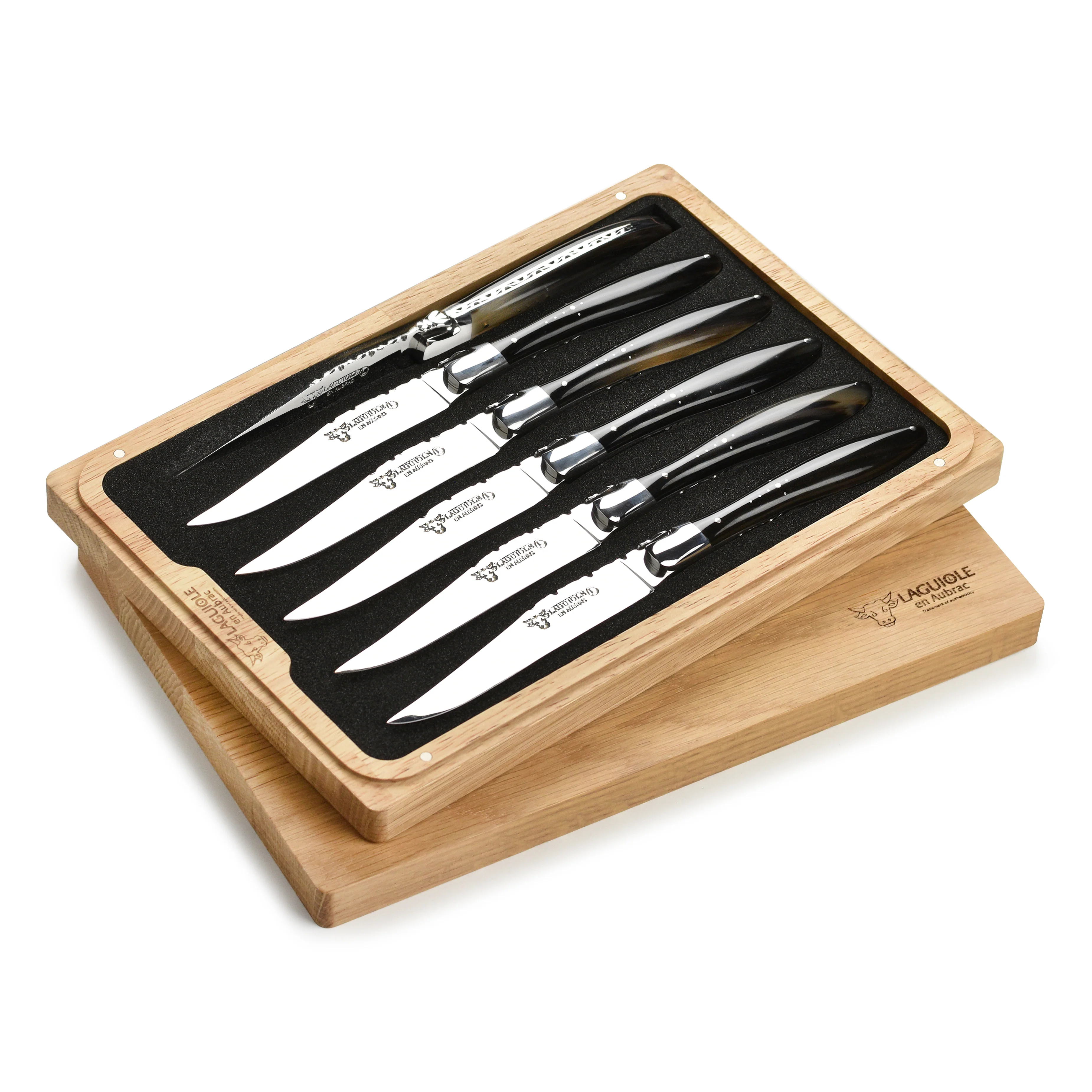 Laguiole en Aubrac 6 Piece Stainless Steel Steak Knife Set with Solid Horn Handles - Image 7