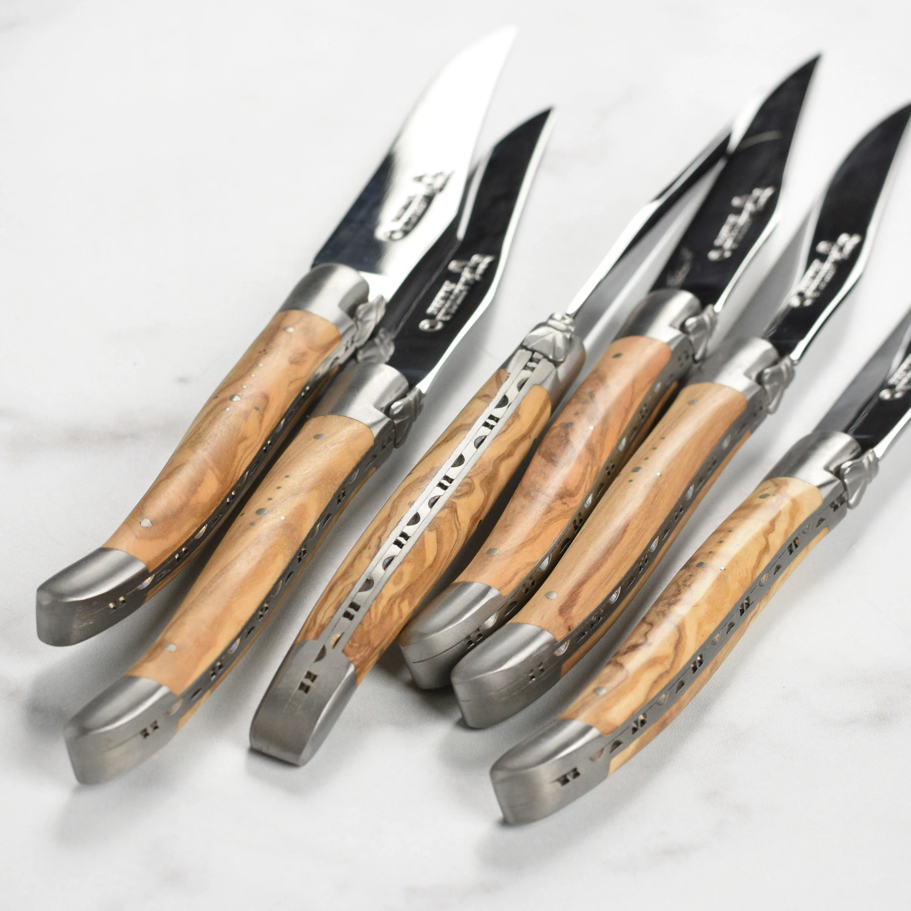 Laguiole en Aubrac 6 Piece Stainless Steel Steak Knife Set with Olive Wood Handles - Image 5
