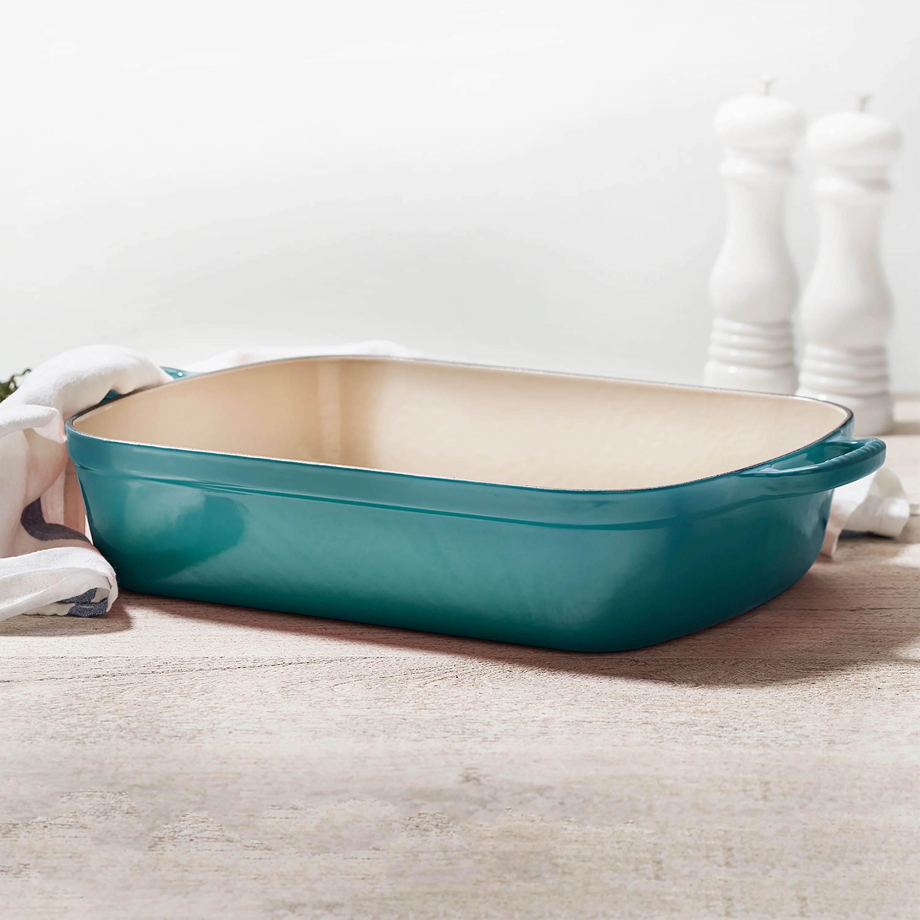 Le Creuset Signature Cast Iron Bleu Riviera Roasting Pan, 12.75x9.75" - Image 4