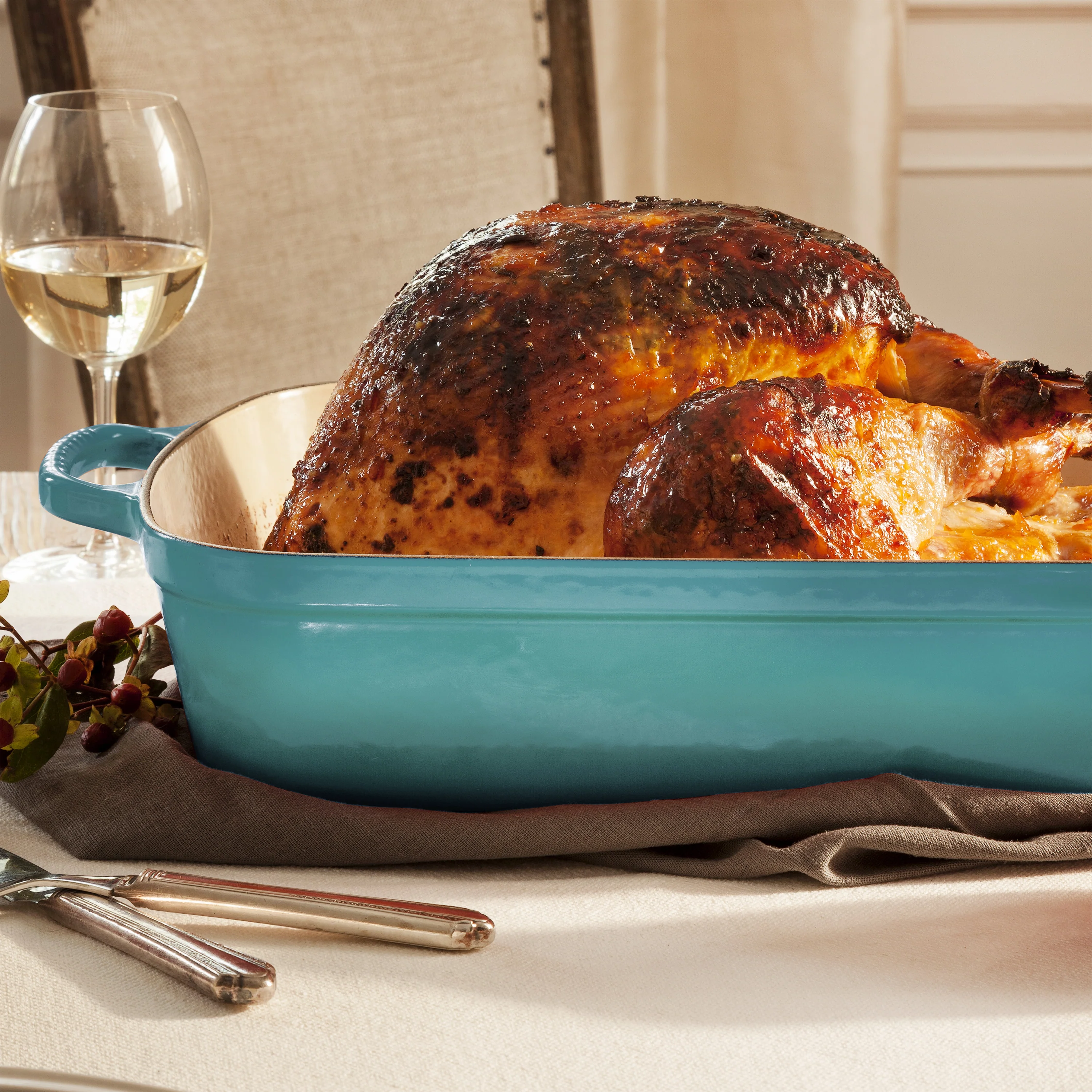 Le Creuset Signature Cast Iron Bleu Riviera Roasting Pan, 12.75x9.75" - Image 5