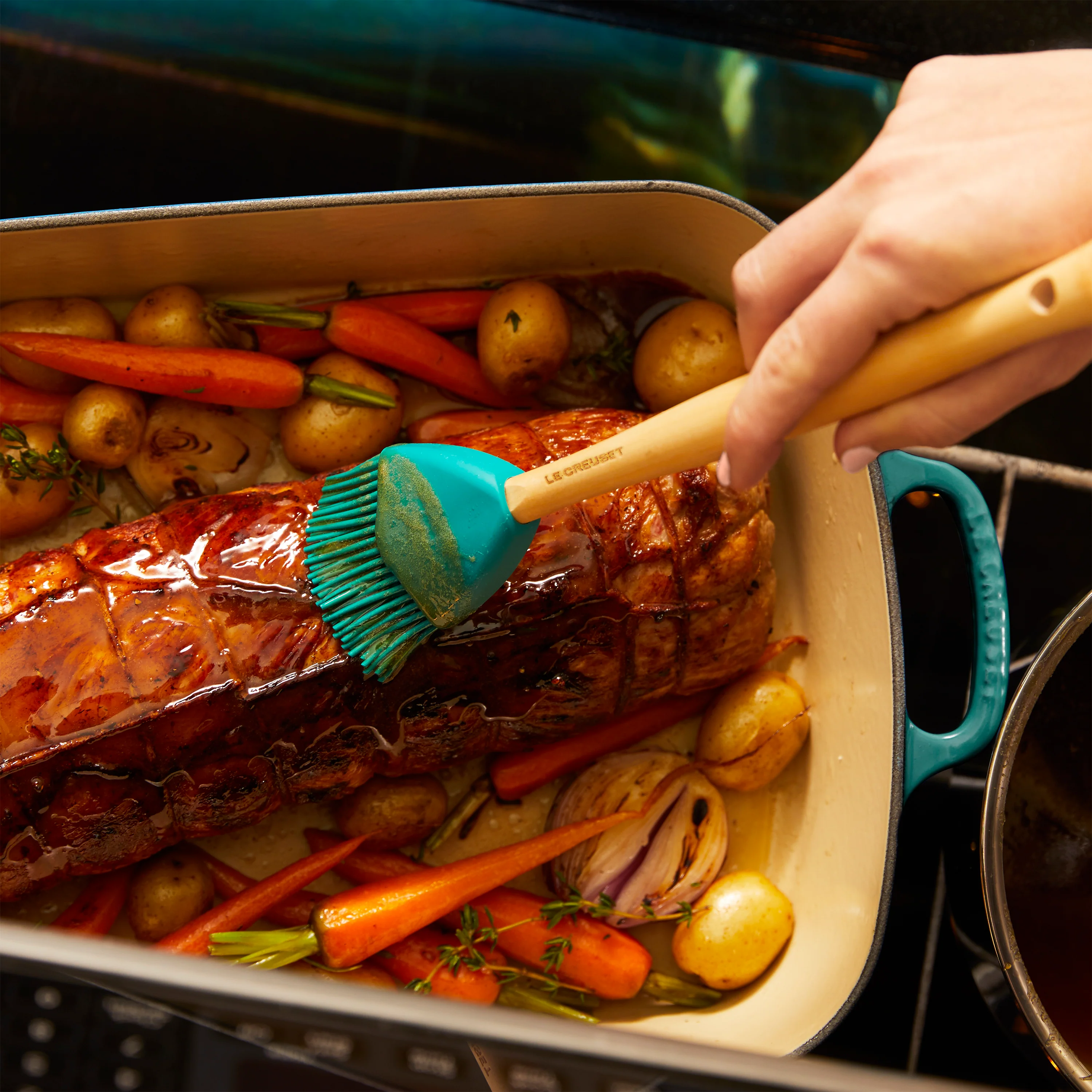 Le Creuset Signature Cast Iron Bleu Riviera Roasting Pan, 12.75x9.75" - Image 6
