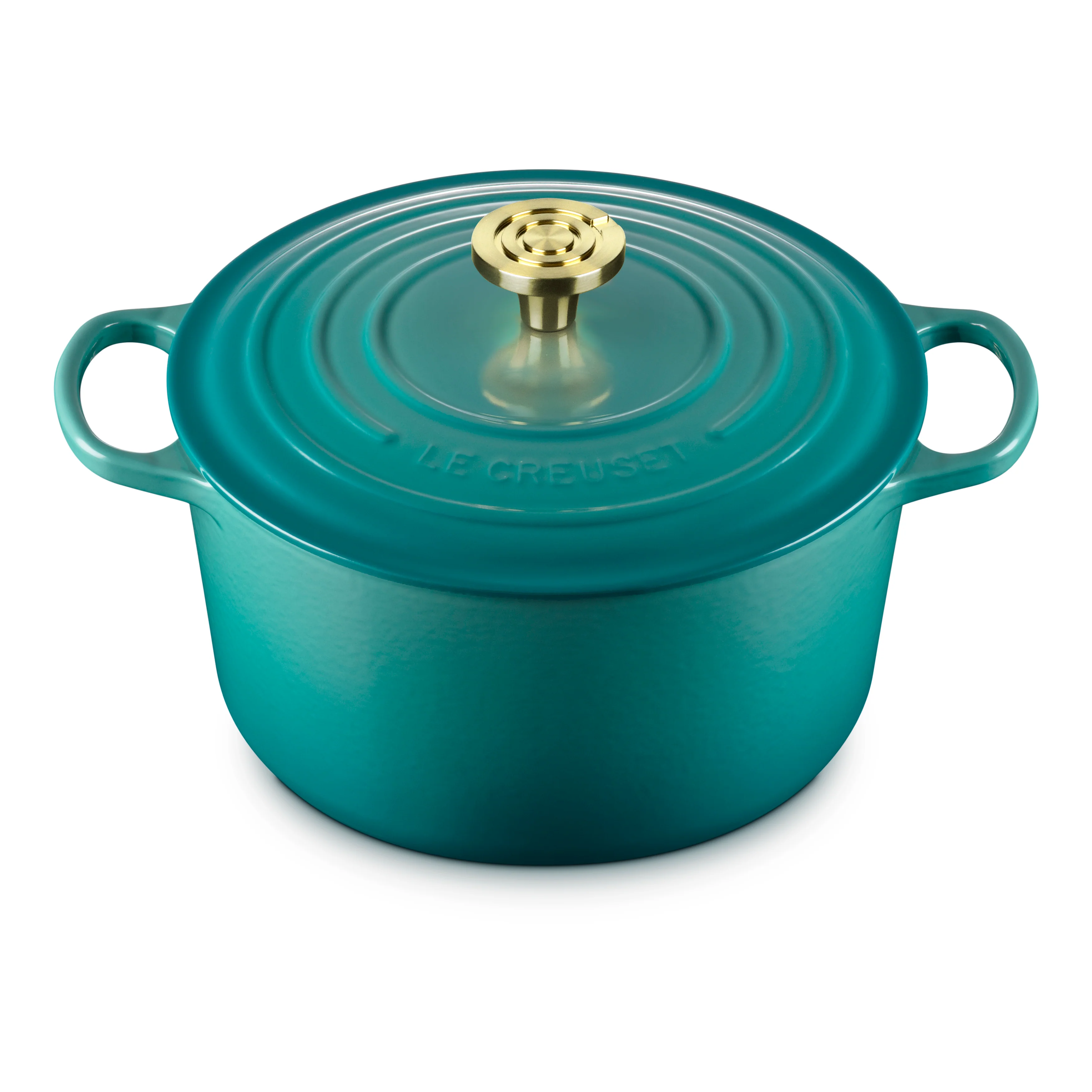 Le Creuset Signature Cast Iron 6.5-quart Bleu Riviera Round Deep Oven with Light Gold Crucible Knob - Image 7