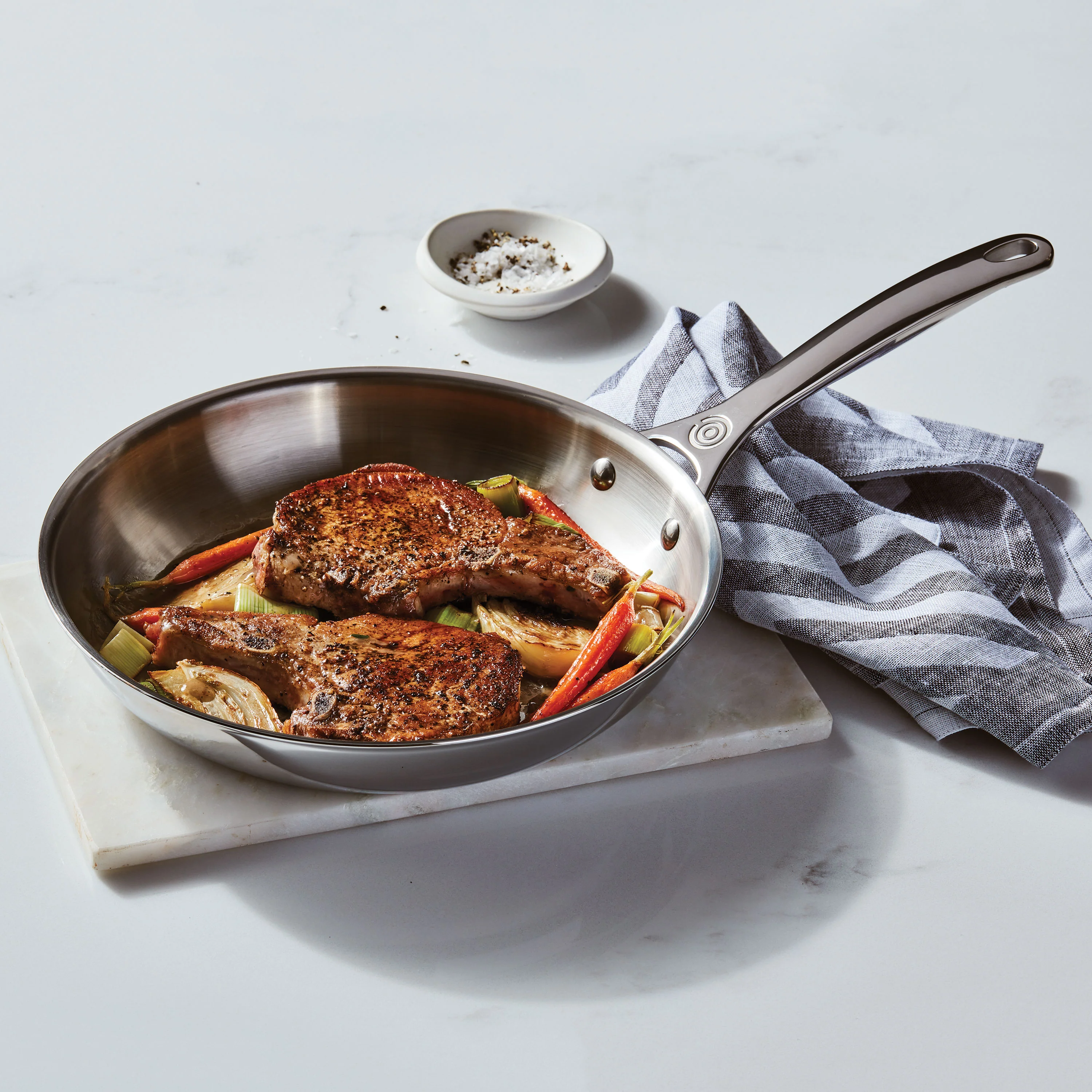 Le Creuset Stainless Steel 2 Piece Skillet Set with Lids - Image 6