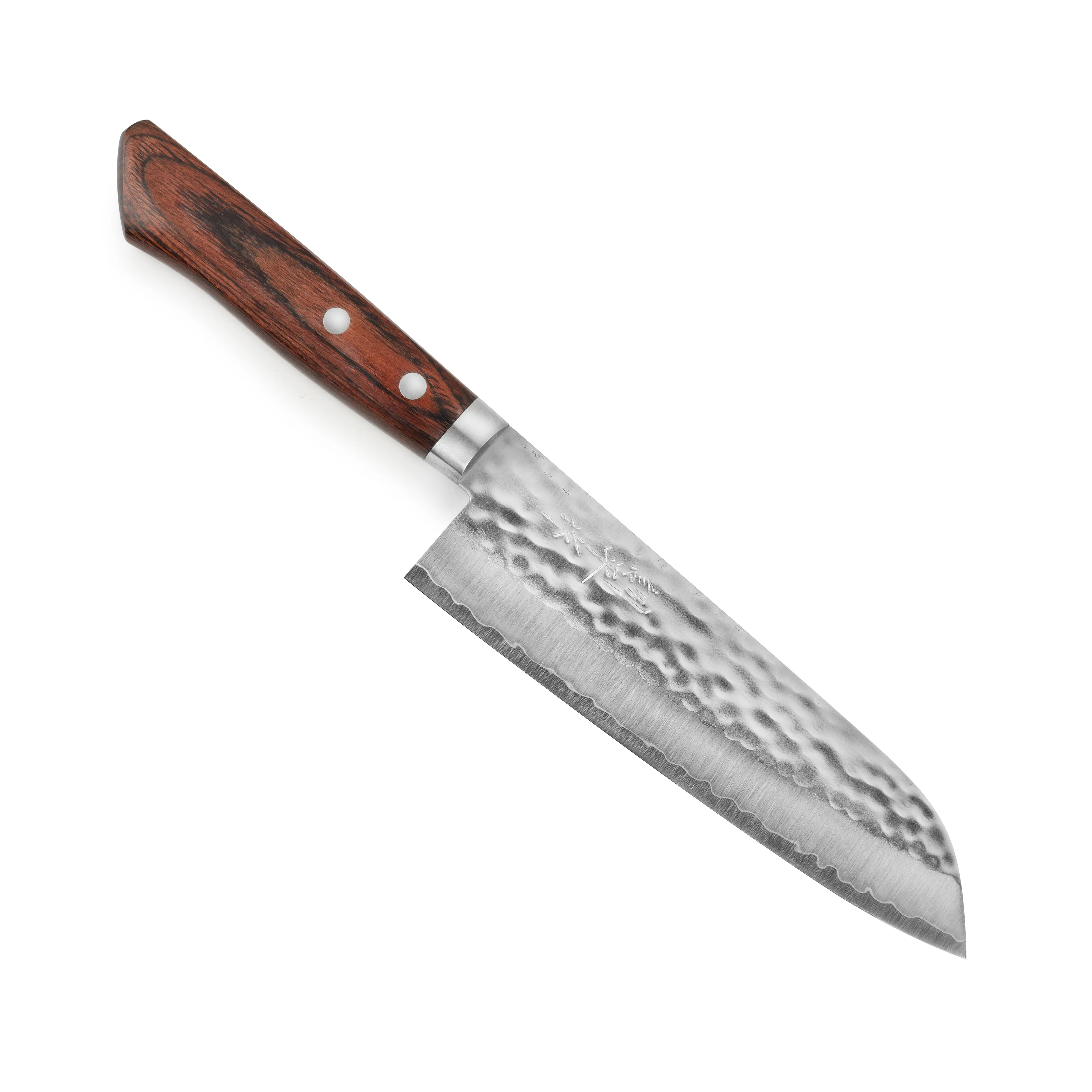Masutani VG1 Hammered 6.7" Santoku, Brown Handle - Image 4