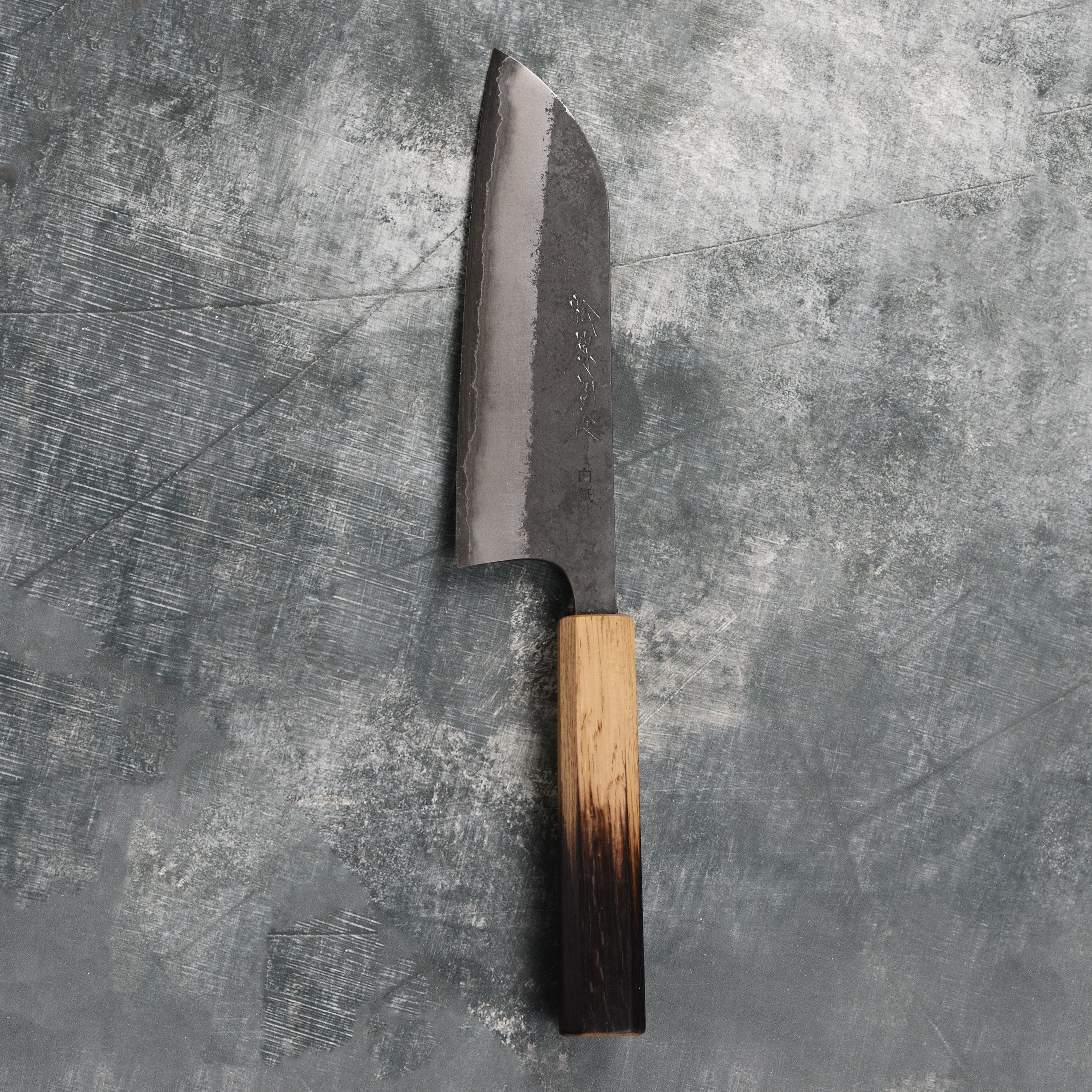 Matsubara Shirogami #1 Kurouchi Stainless Clad 6.5" Santoku - Image 4