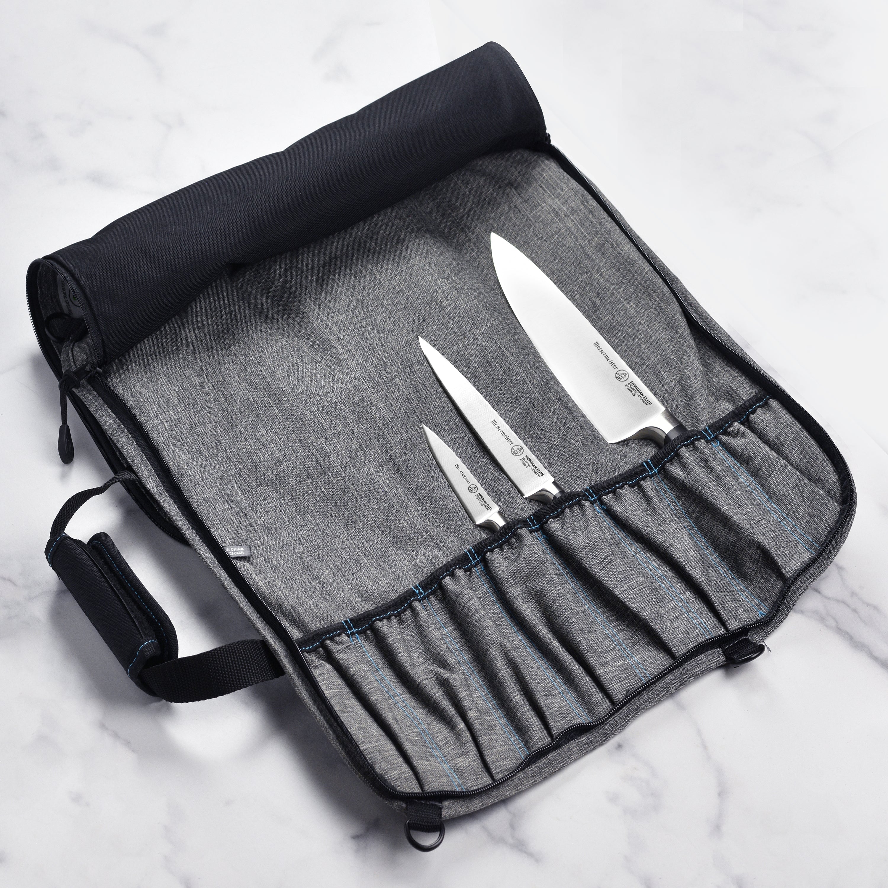 Messermeister 8 Pocket Preservation Heather Gray Knife Bag - Image 2