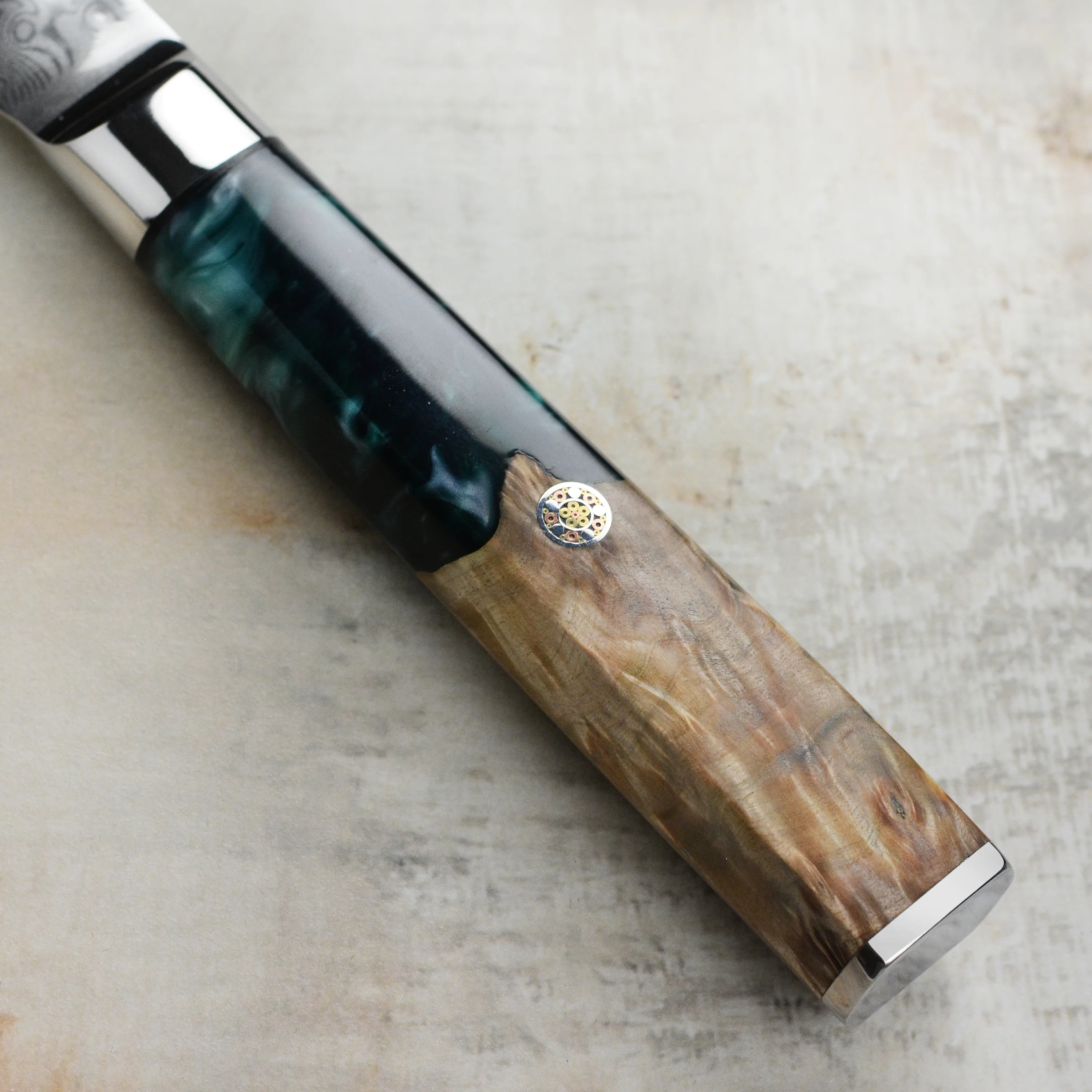 Nexus 4 Piece Damascus Steak Knife Set, Teal Resin & Stabilized Wood - Image 9