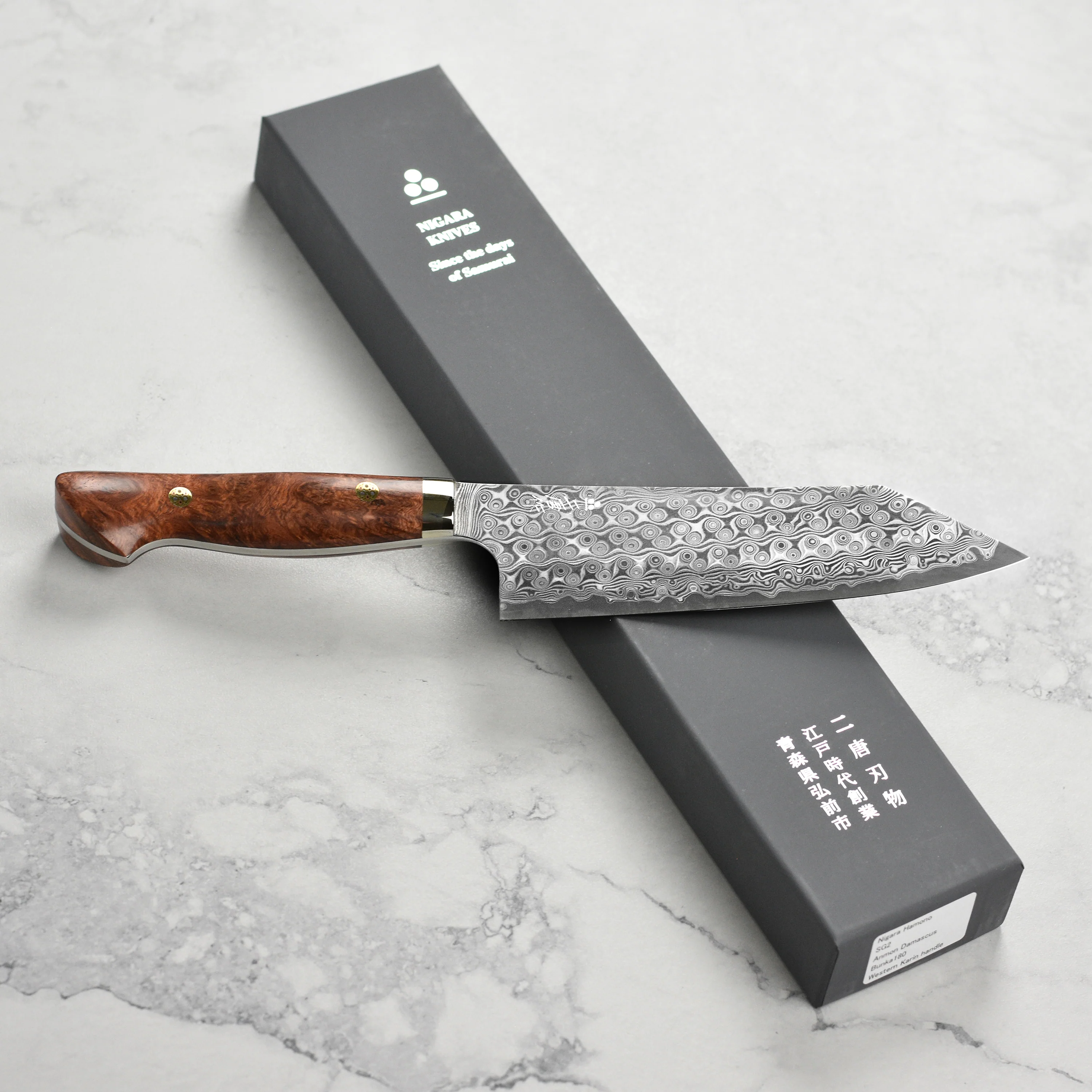 Nigara Anmon SG2 Damascus 7" Bunka, Quince Wood - Image 3