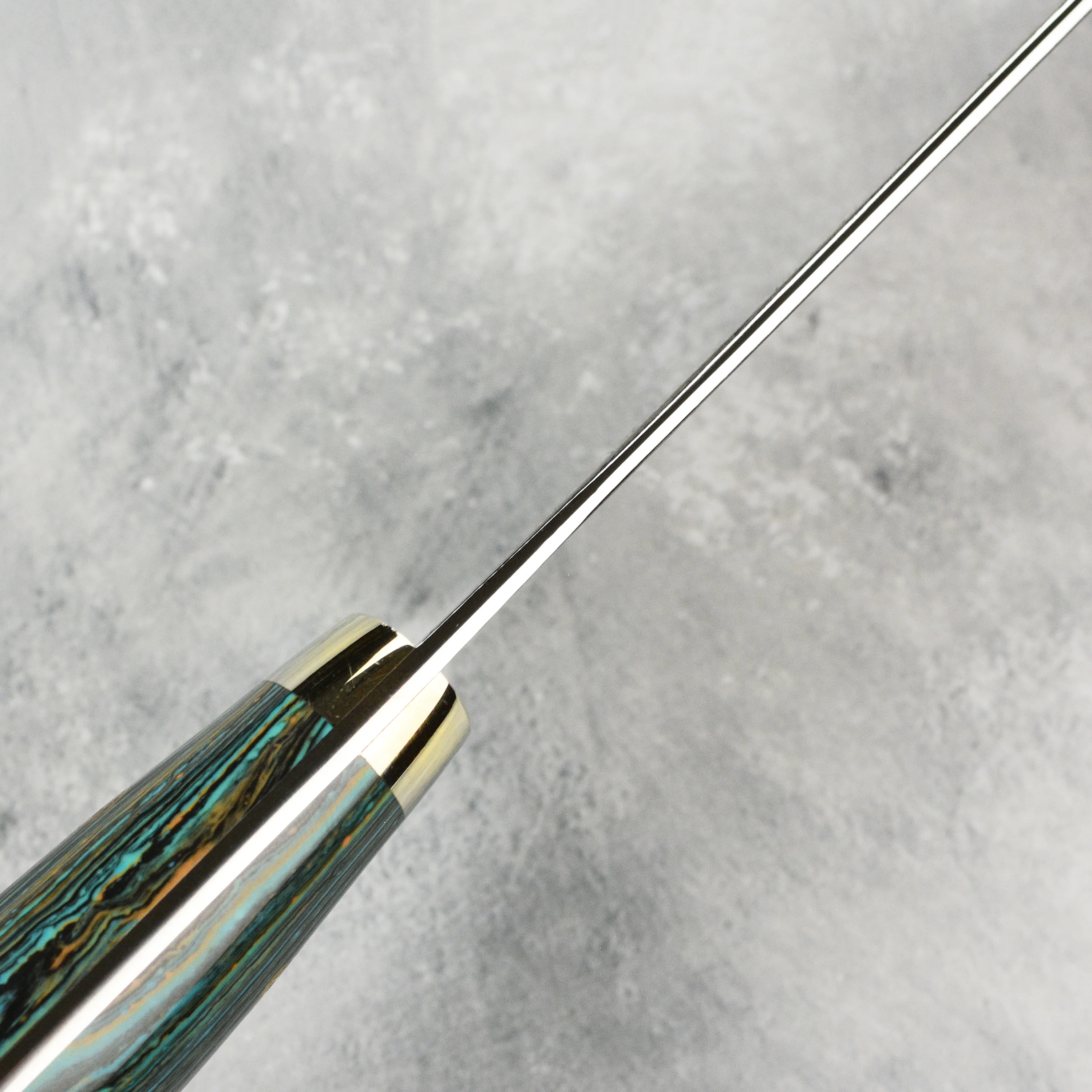 Nigara Anmon SG2 Damascus 7" Kiritsuke Nakiri, Striped Turquoise - Image 3
