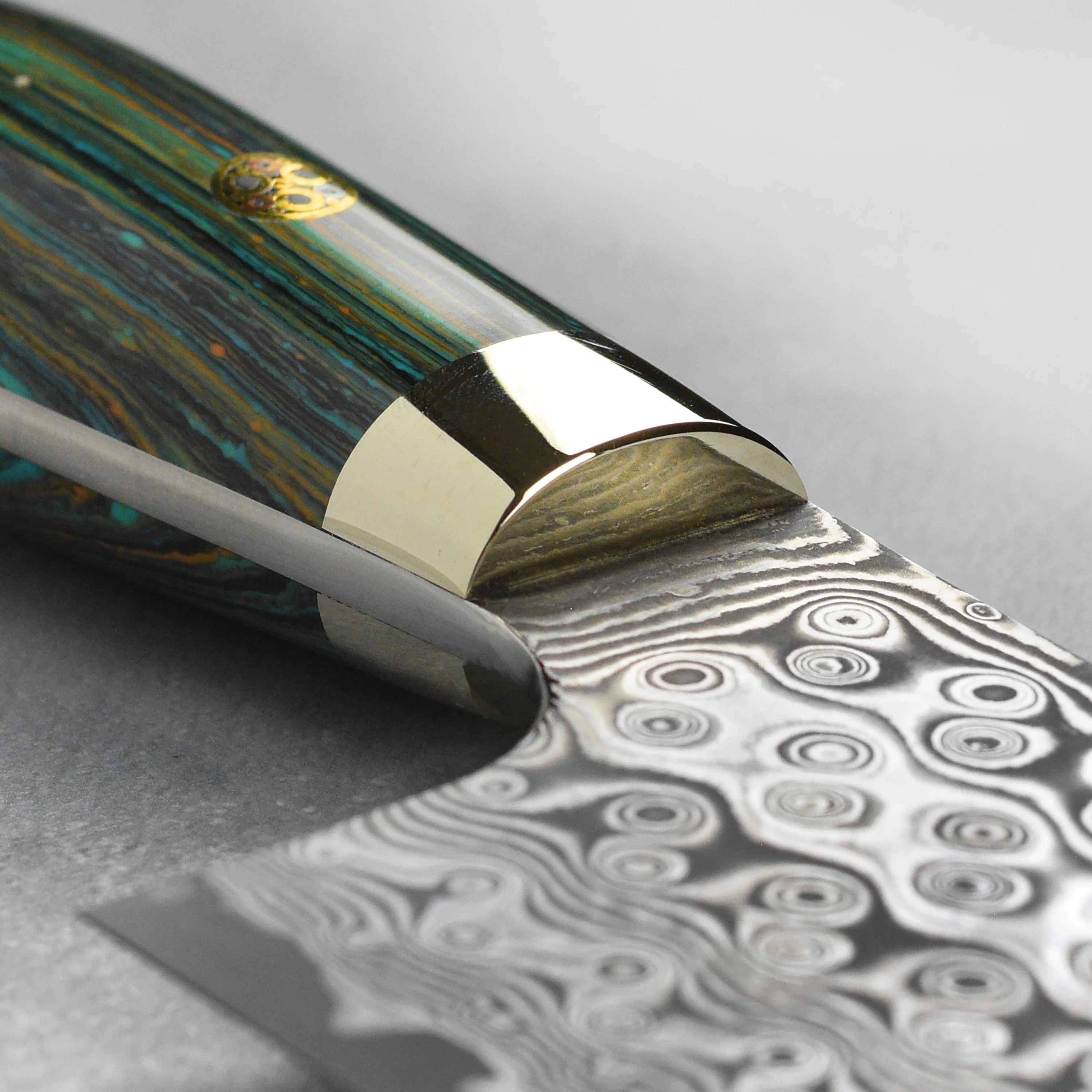Nigara Anmon SG2 Damascus 7" Kiritsuke Nakiri, Striped Turquoise - Image 8