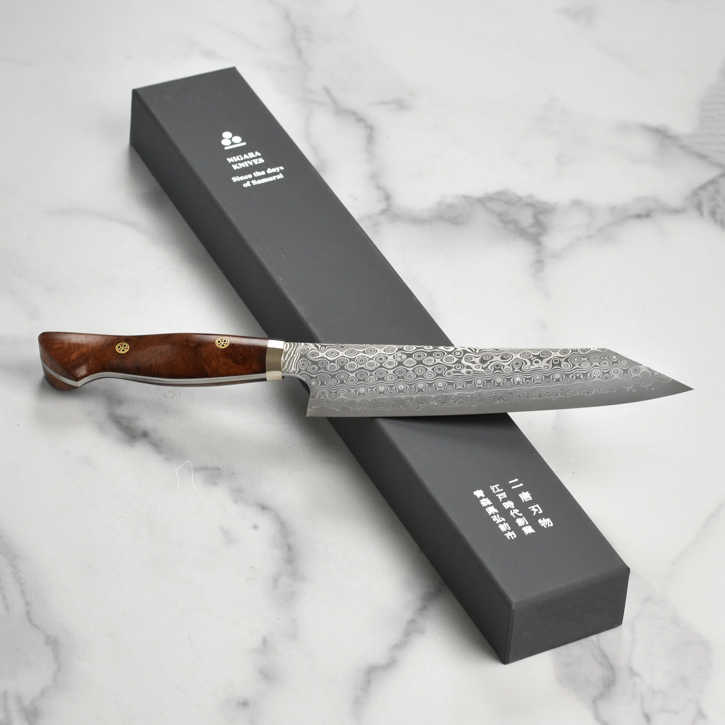Nigara Anmon SG2 Damascus 8.25" Kiritsuke, Quince Wood - Image 8