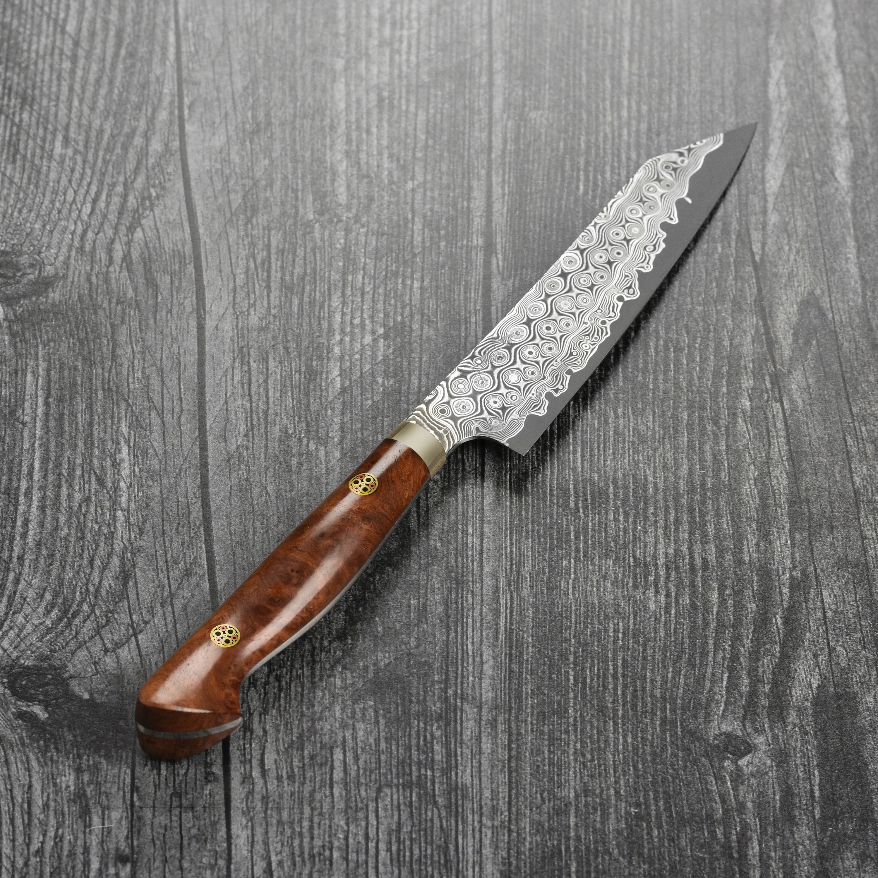 Nigara Anmon SG2 Damascus 5.9" Kiritsuke Petty, Quince Wood - Image 7