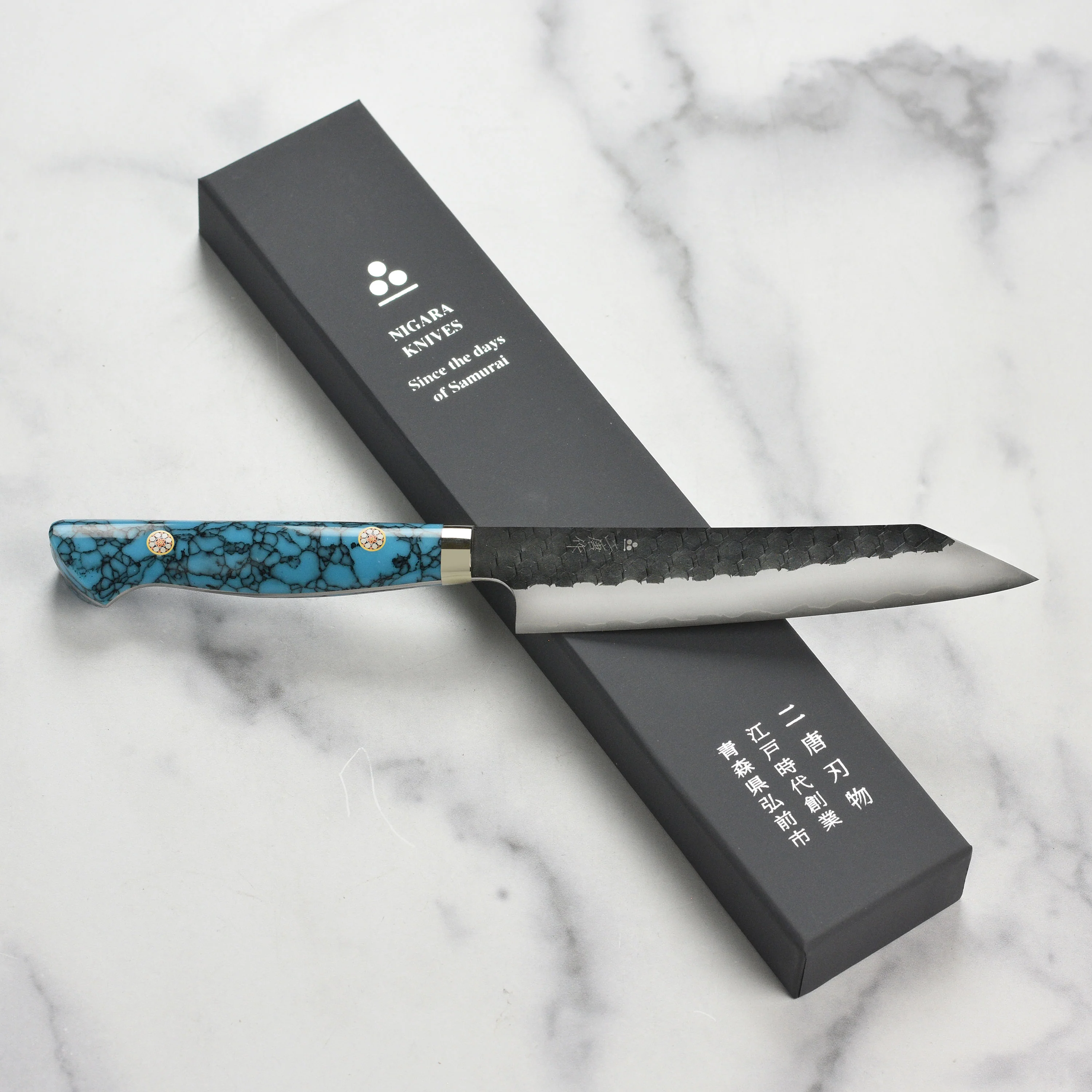 Nigara SG2 Kurouchi Tsuchime 5.9" Kiritsuke Petty, Blue Turquoise - Image 3