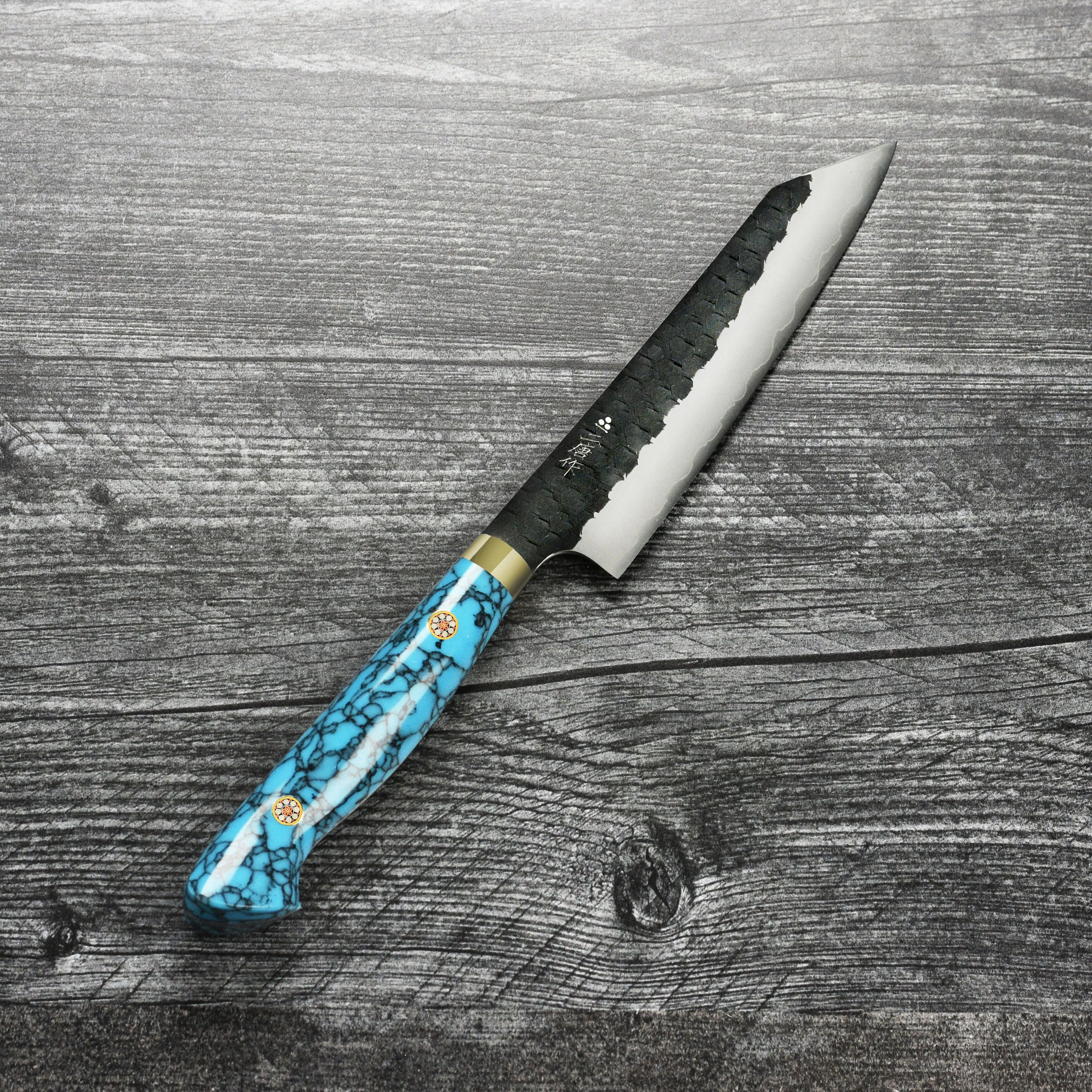 Nigara SG2 Kurouchi Tsuchime 5.9" Kiritsuke Petty, Blue Turquoise - Image 7