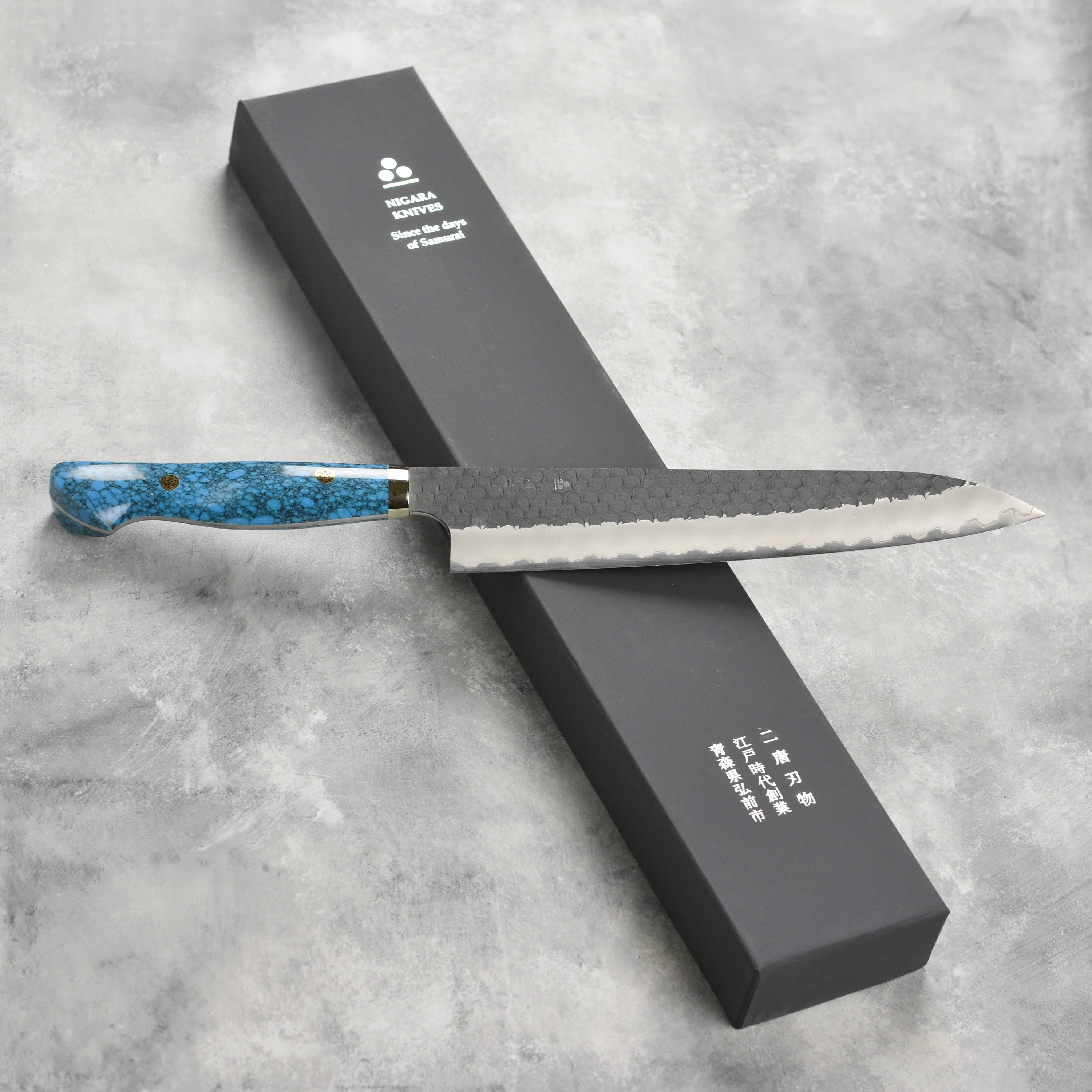 Nigara SG2 Kurouchi Tsuchime 9.4" Gyuto, Blue Turquoise - Image 3