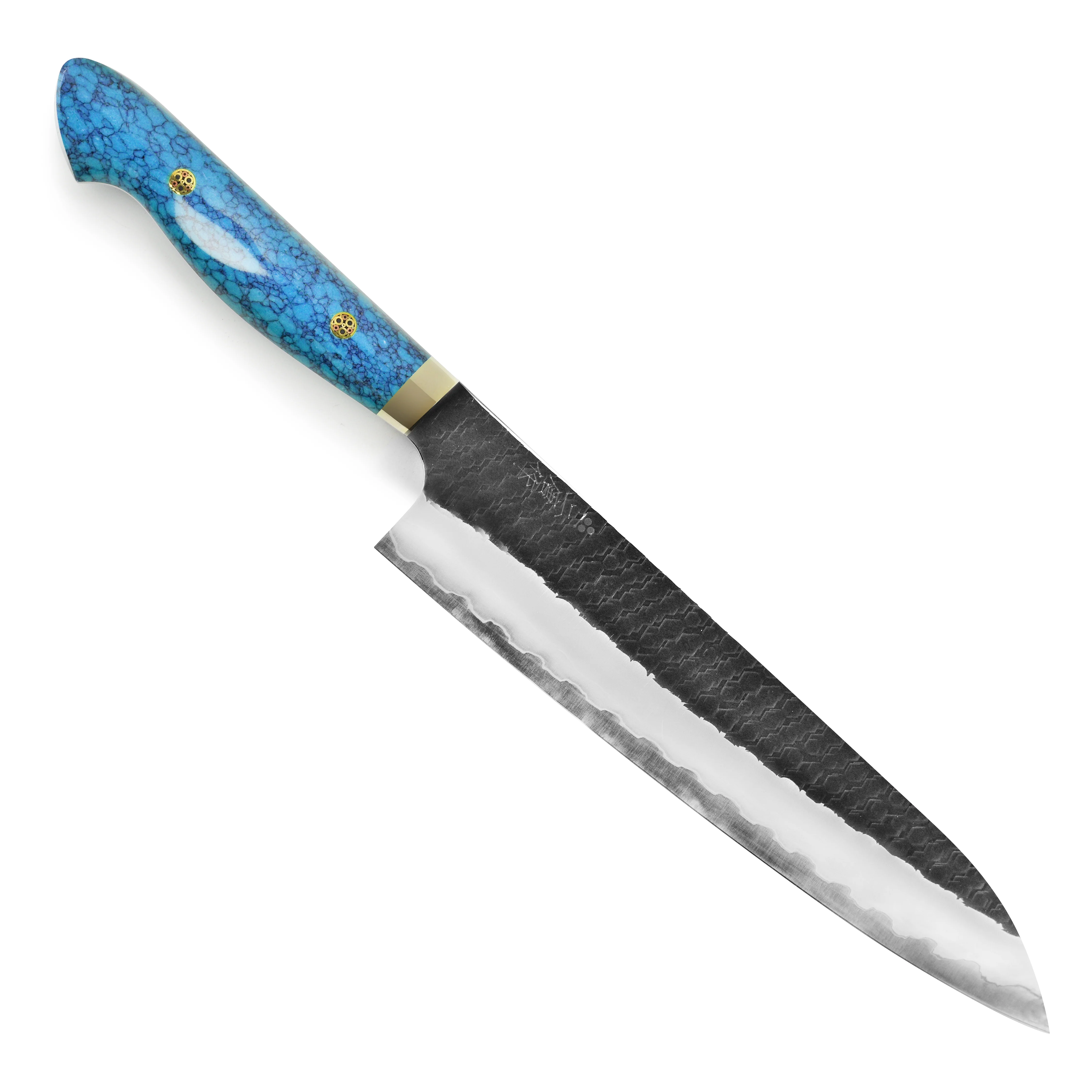Nigara SG2 Kurouchi Tsuchime 9.4" Gyuto, Blue Turquoise - Image 5