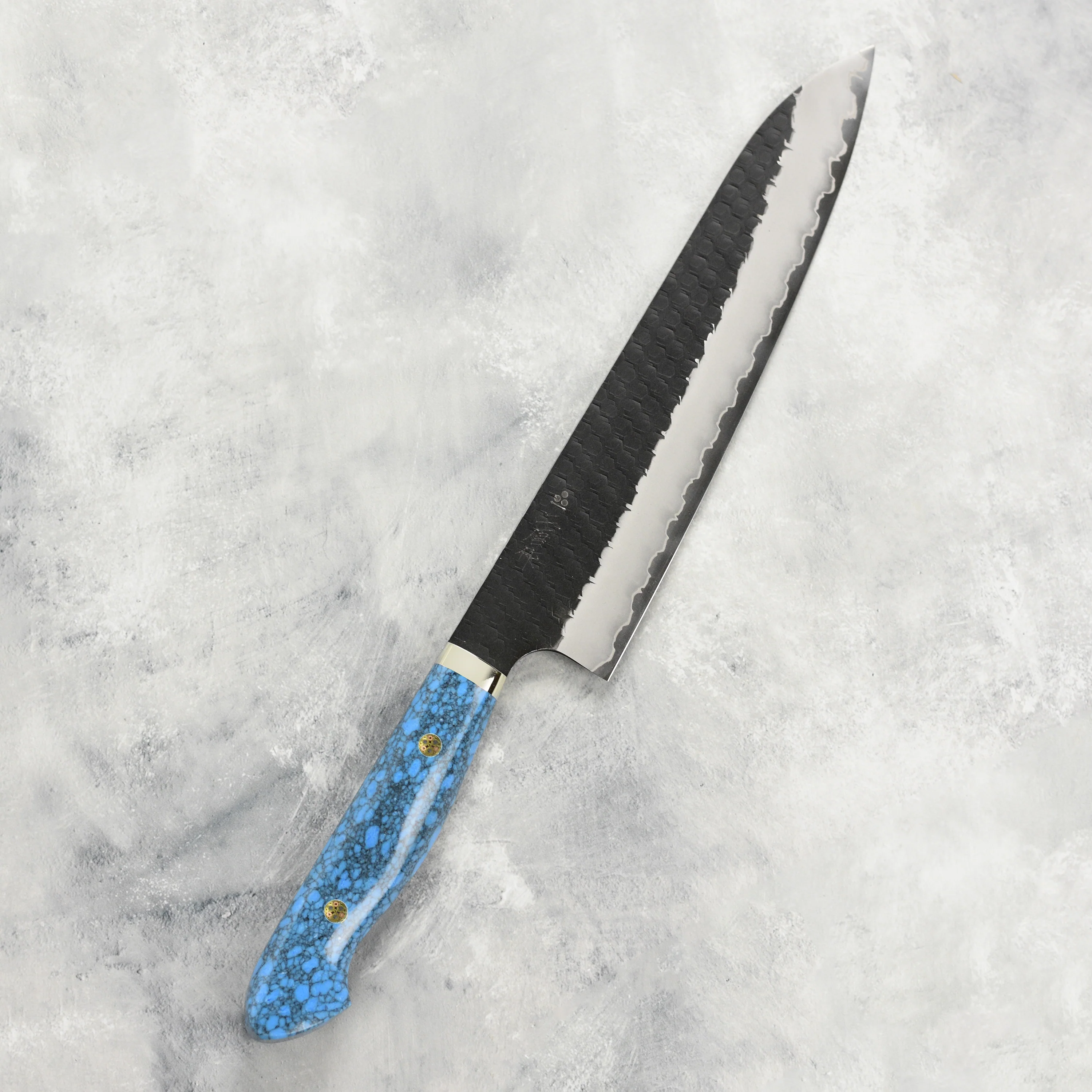 Nigara SG2 Kurouchi Tsuchime 9.4" Gyuto, Blue Turquoise - Image 8