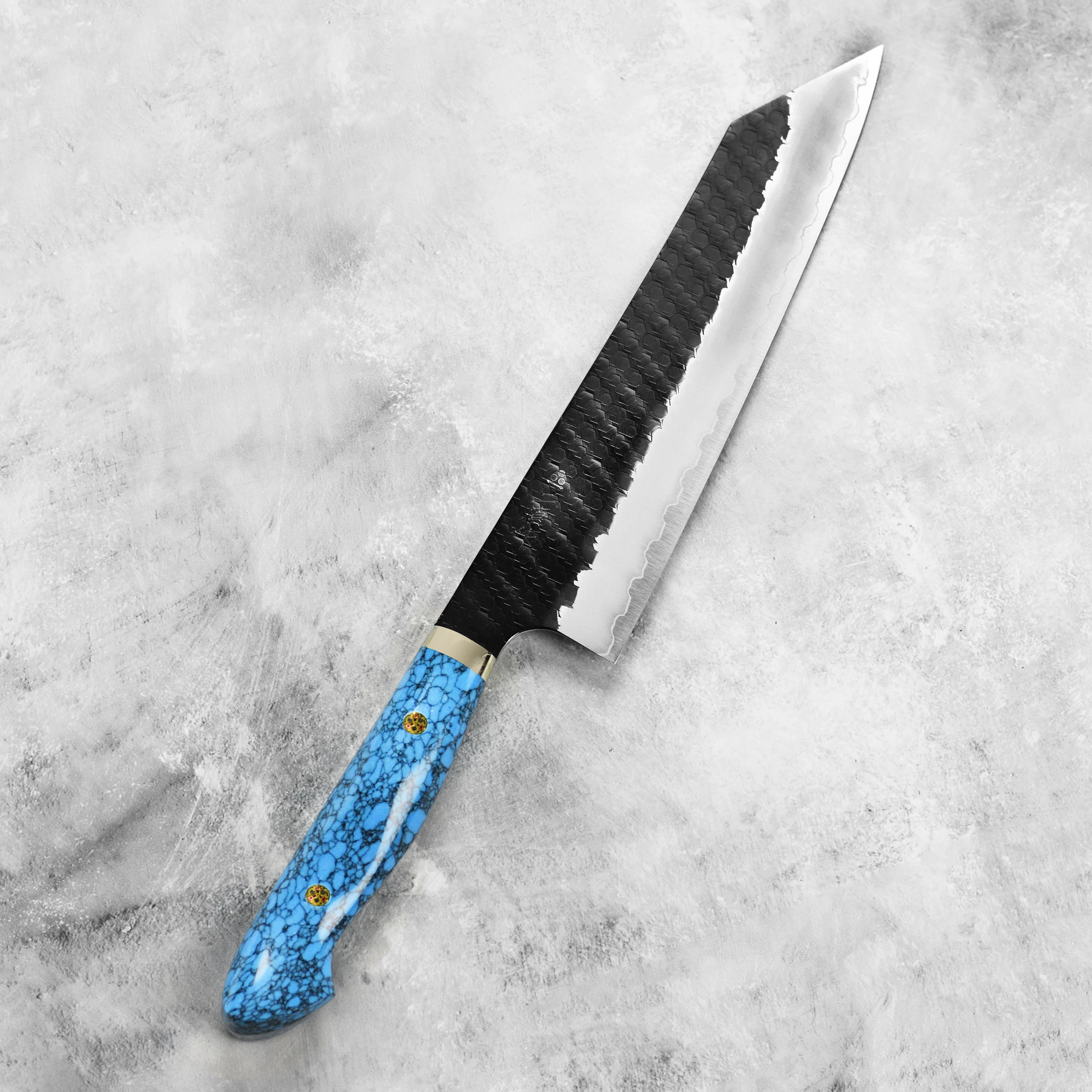 Nigara SG2 Kurouchi Tsuchime 9.4" Kiritsuke, Blue Turquoise - Image 6
