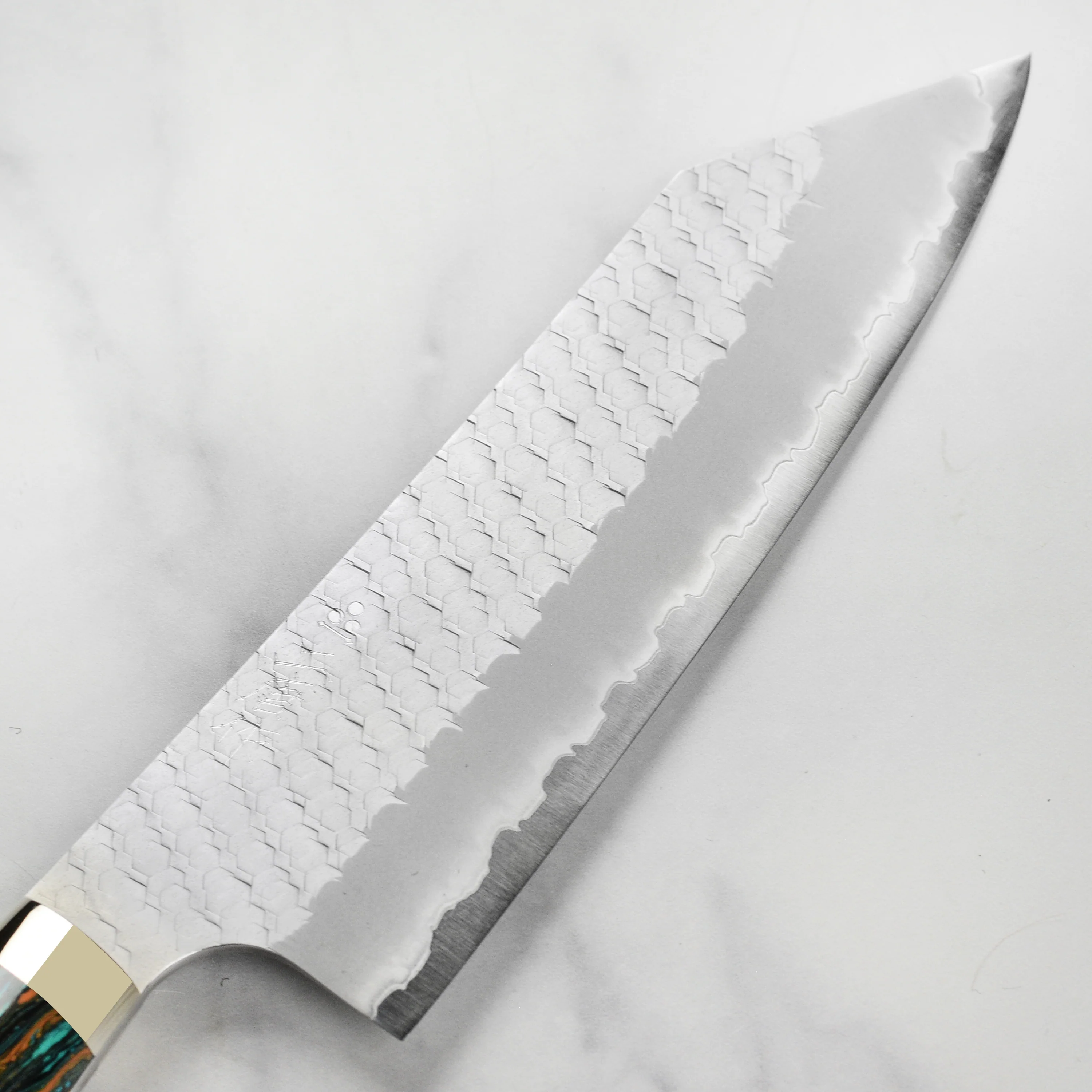 Nigara SG2 Migaki Tsuchime 7" Bunka, Striped Turquoise - Image 4