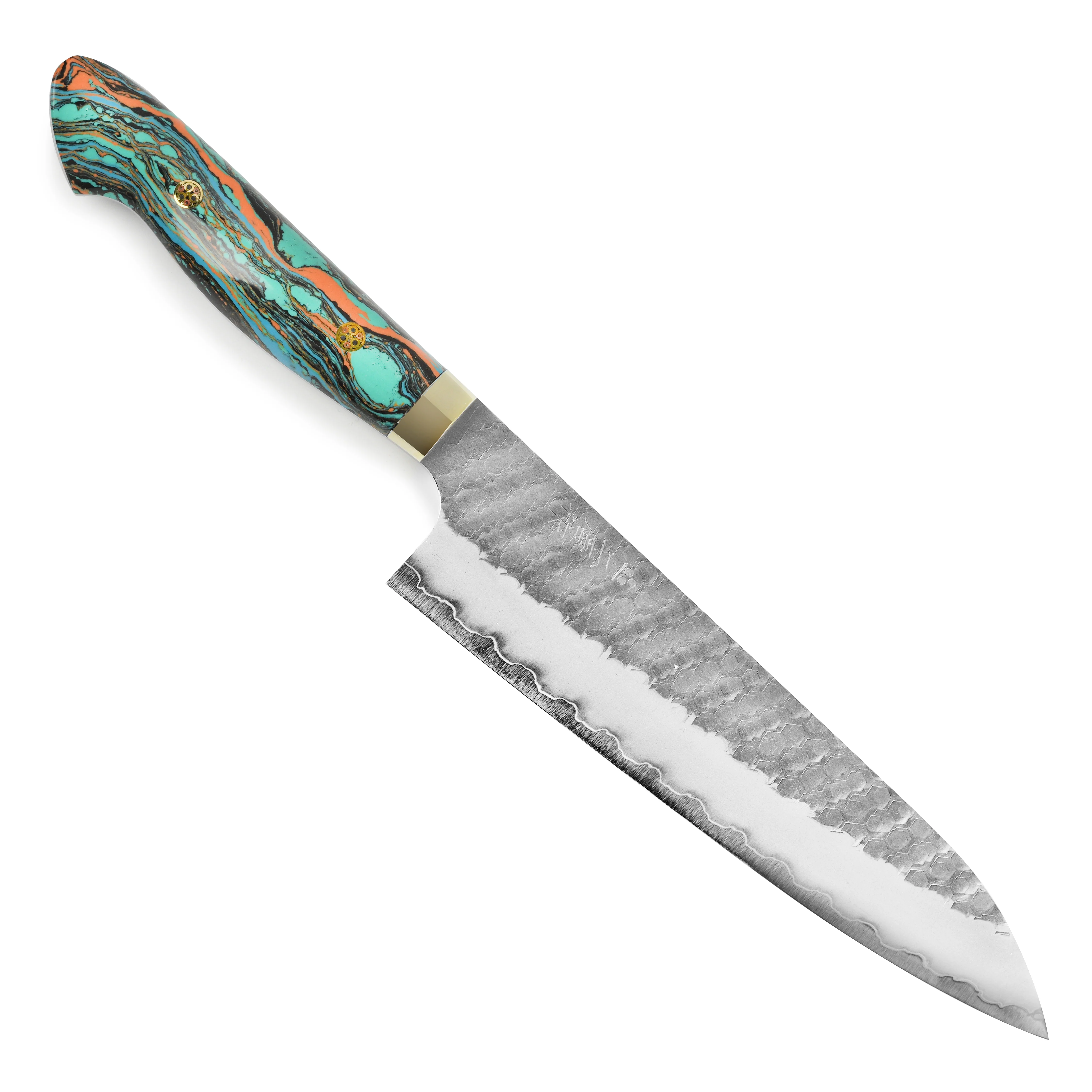 Nigara SG2 Migaki Tsuchime 8.25" Gyuto, Marble Turquoise - Image 5