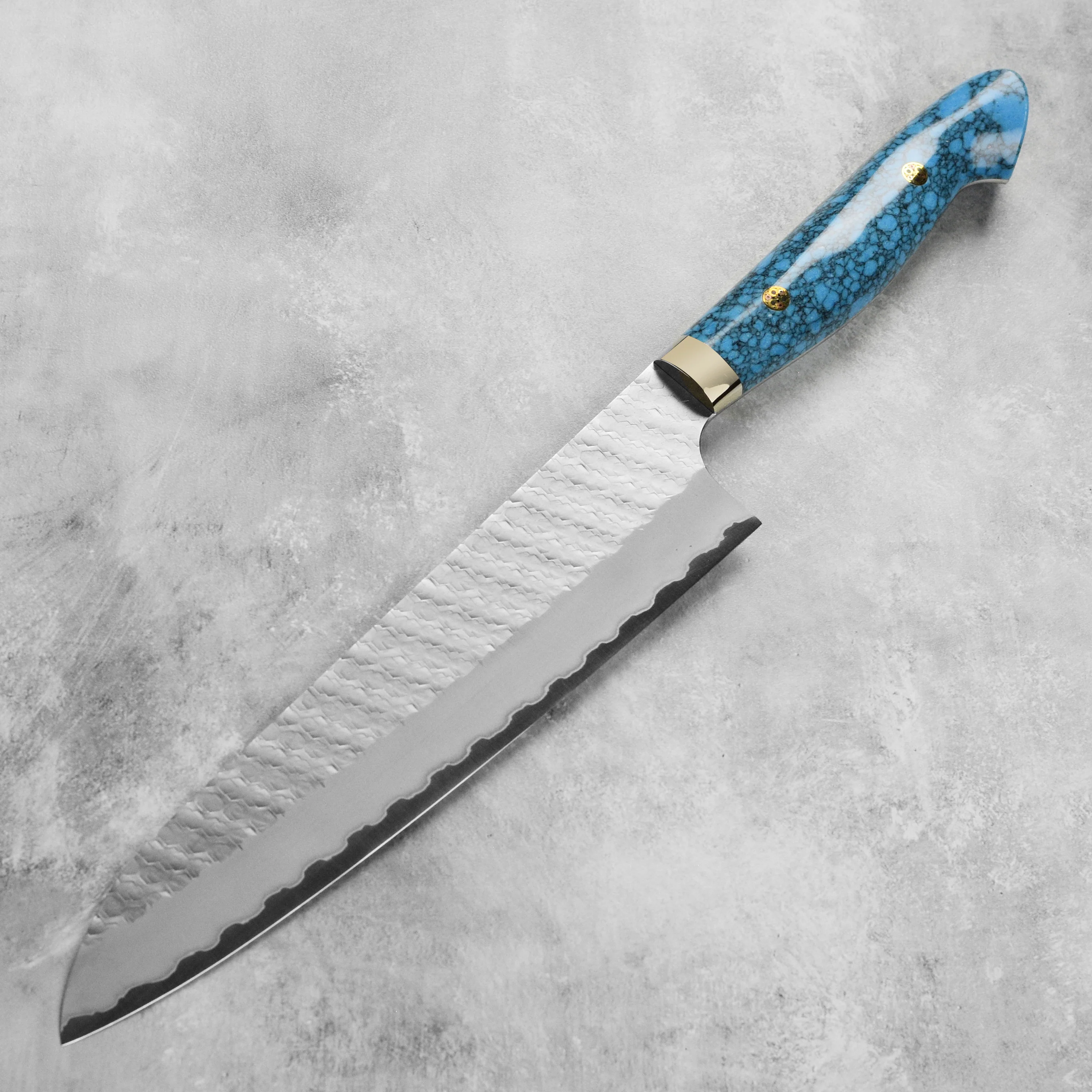 Nigara SG2 Migaki Tsuchime 9.4" Gyuto, Blue Turquoise - Image 6