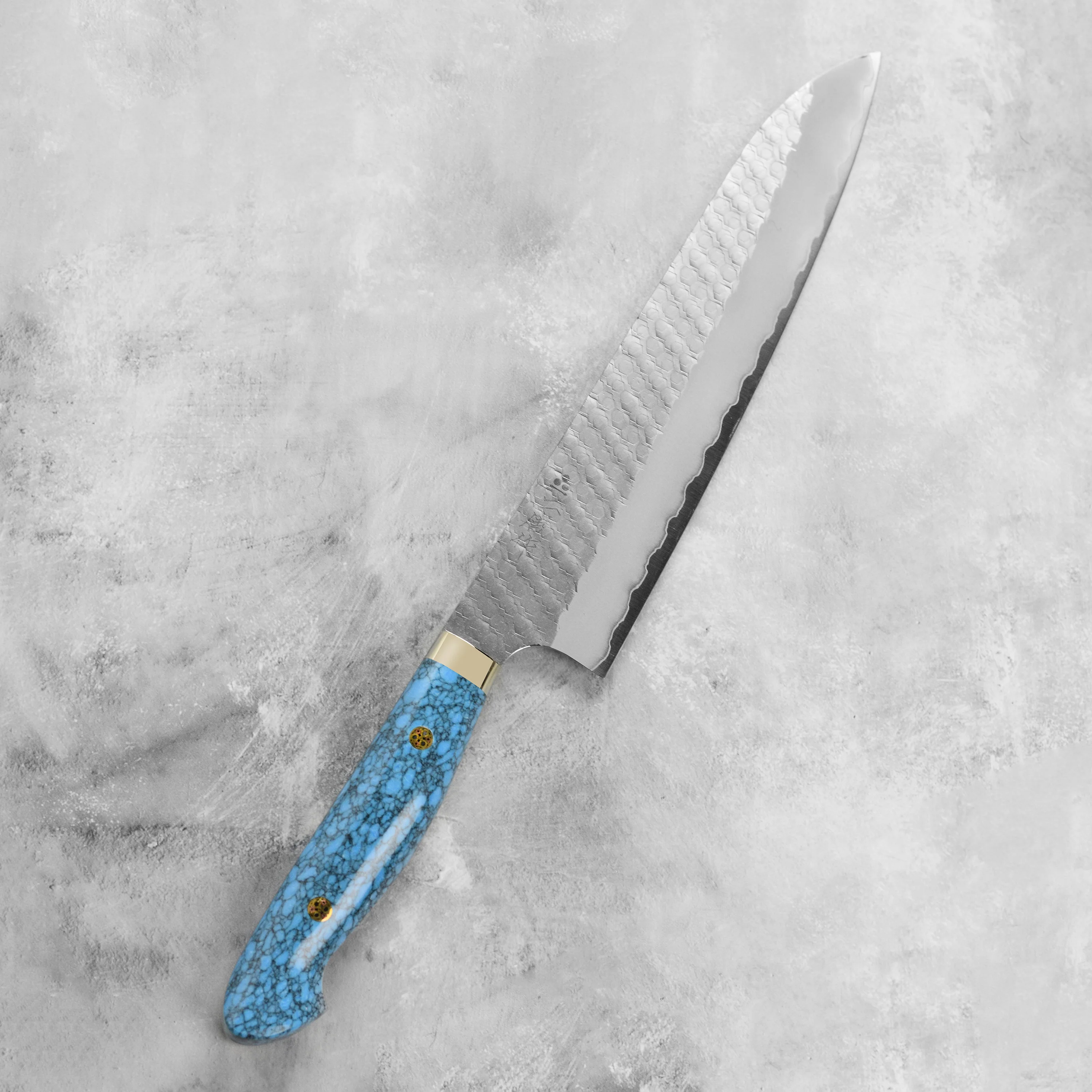Nigara SG2 Migaki Tsuchime 9.4" Gyuto, Blue Turquoise - Image 8