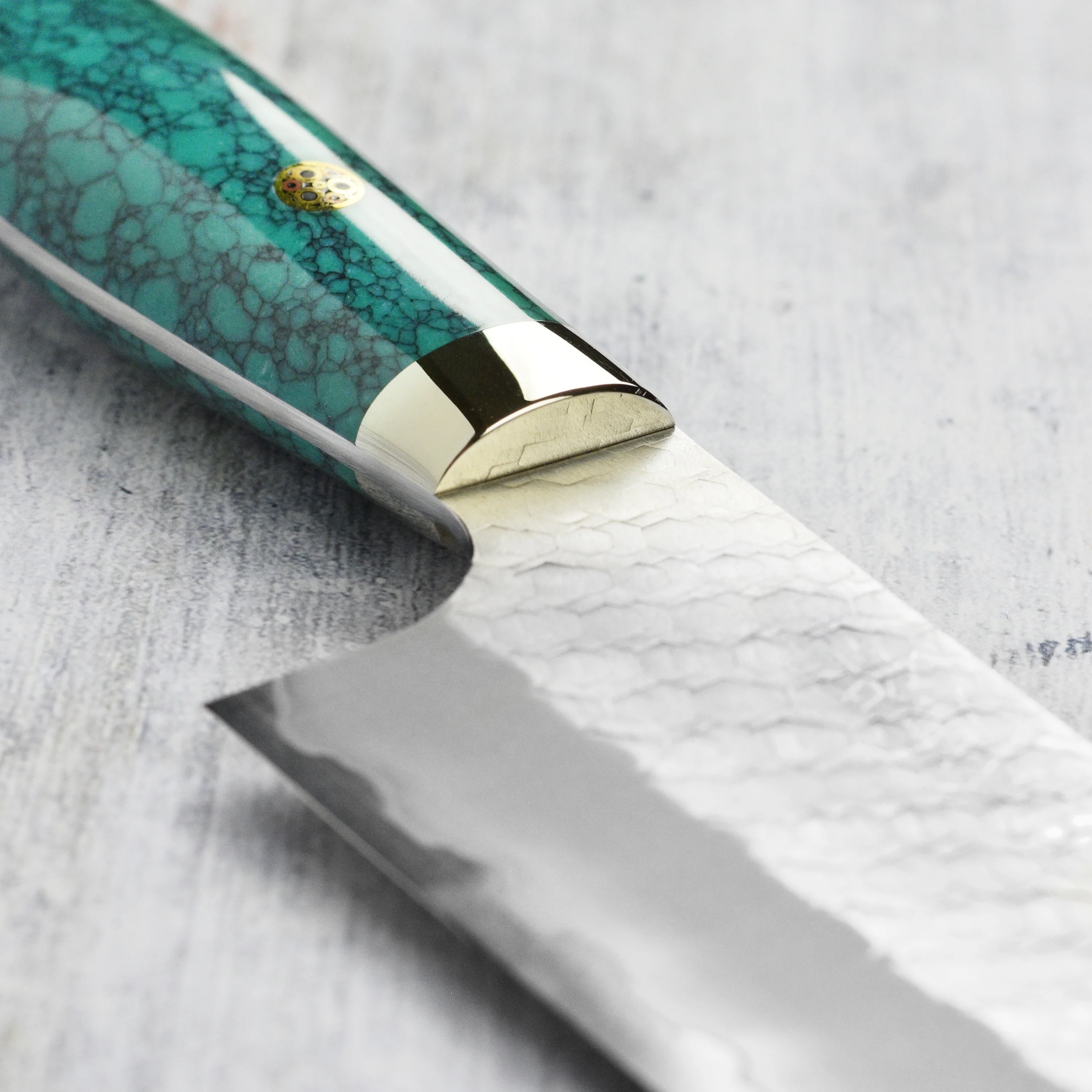 Nigara SG2 Migaki Tsuchime 9.4" Gyuto, Green Turquoise - Image 7